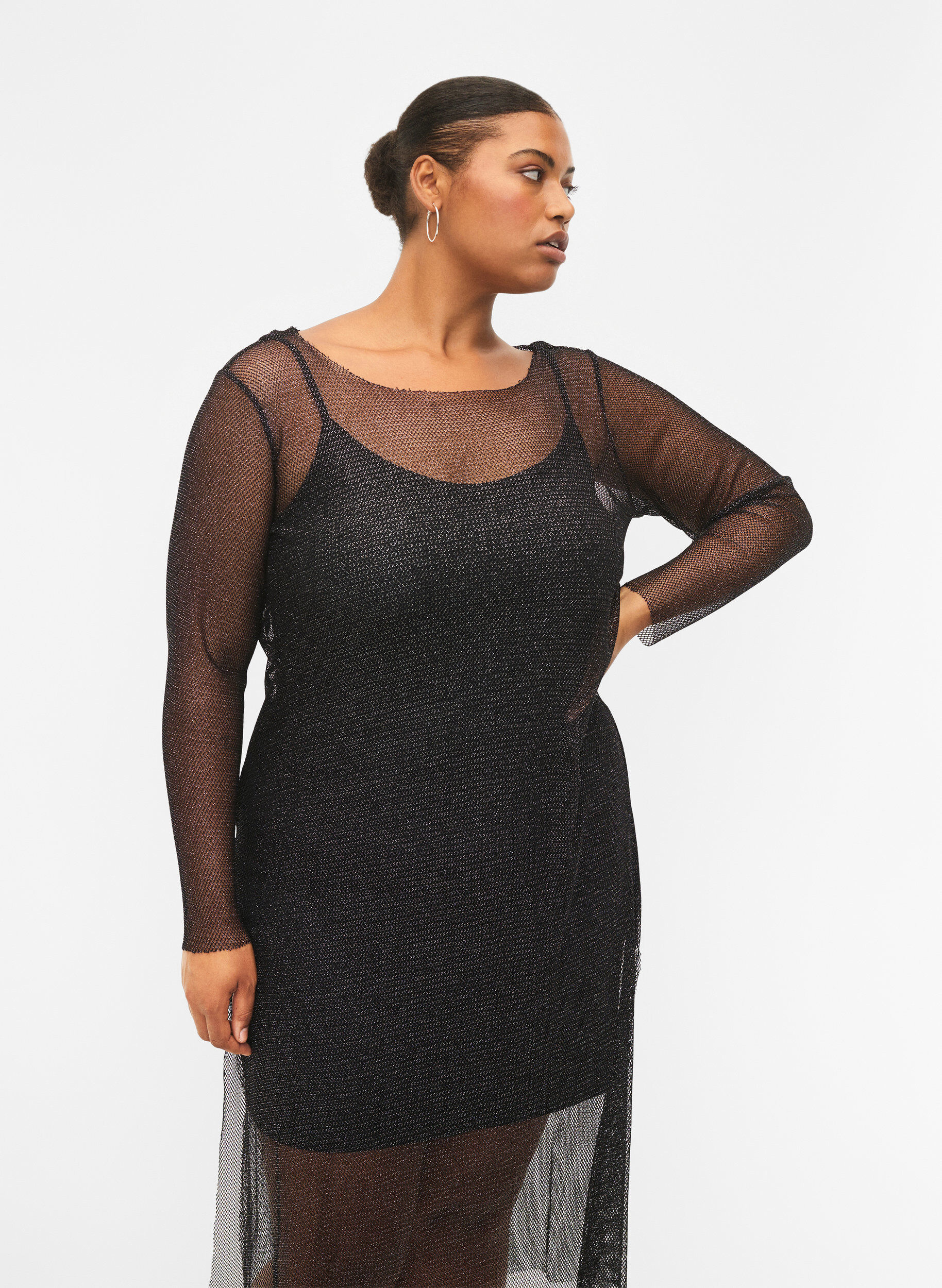 ZizziNetzkleid mit langen &Auml;rmeln, Black w. Silver, Model image number 2