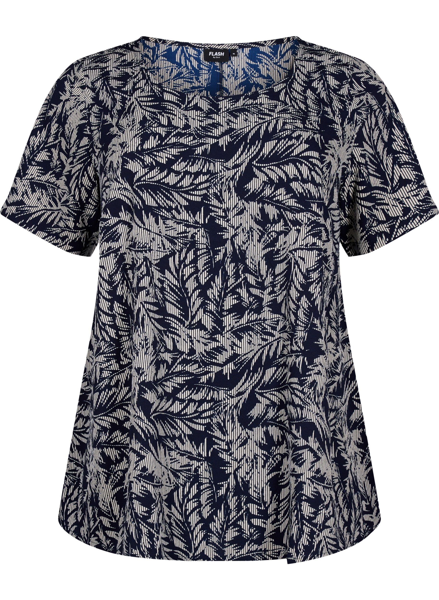 ZizziFLASH &ndash; Kurz&auml;rmelige Bluse mit Print, Off White Blue Leaf, Packshot image number 0