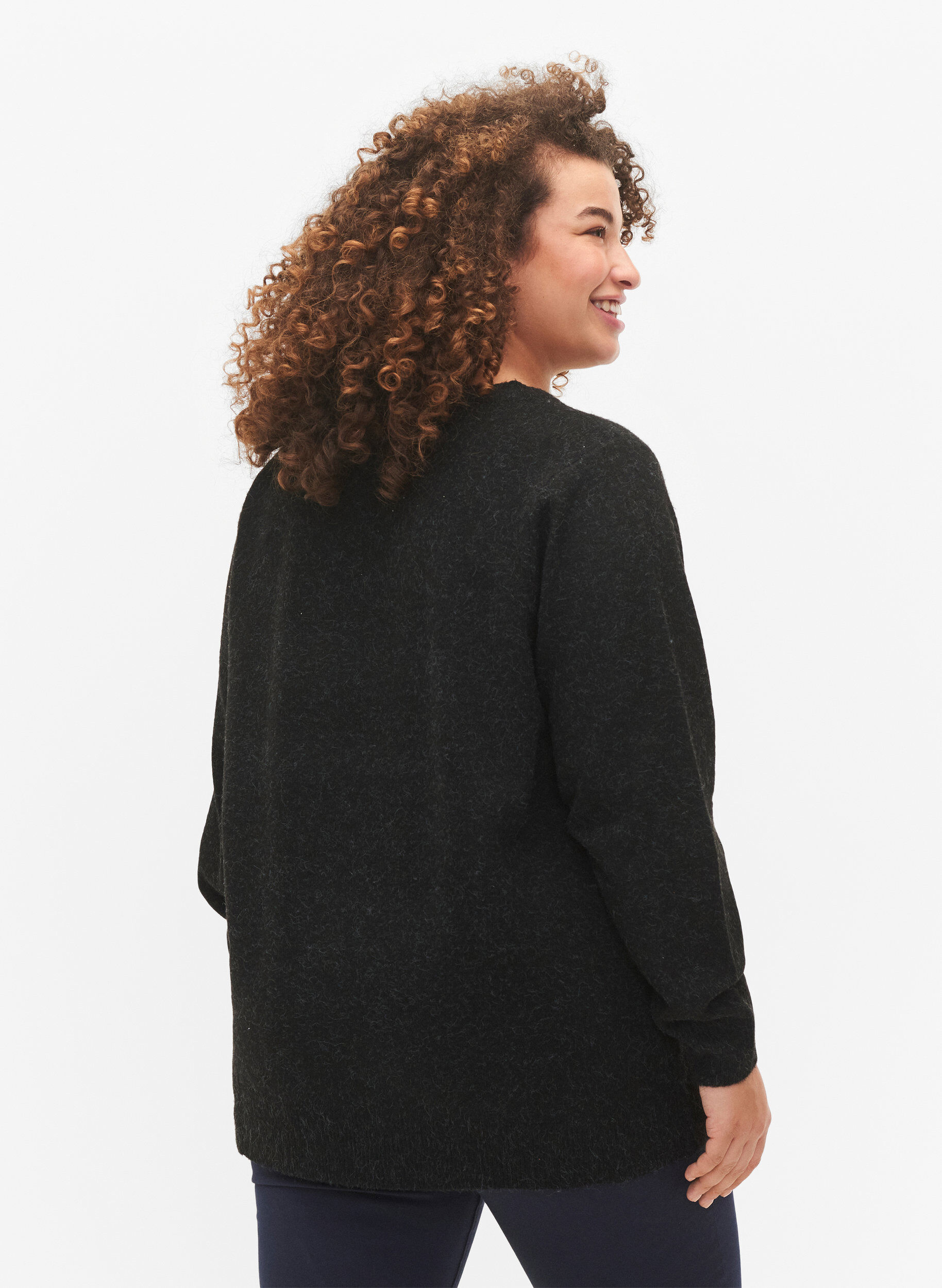 ZizziMelange Pullover mit V-Ausschnitt, Dark Grey Melange, Model image number 1