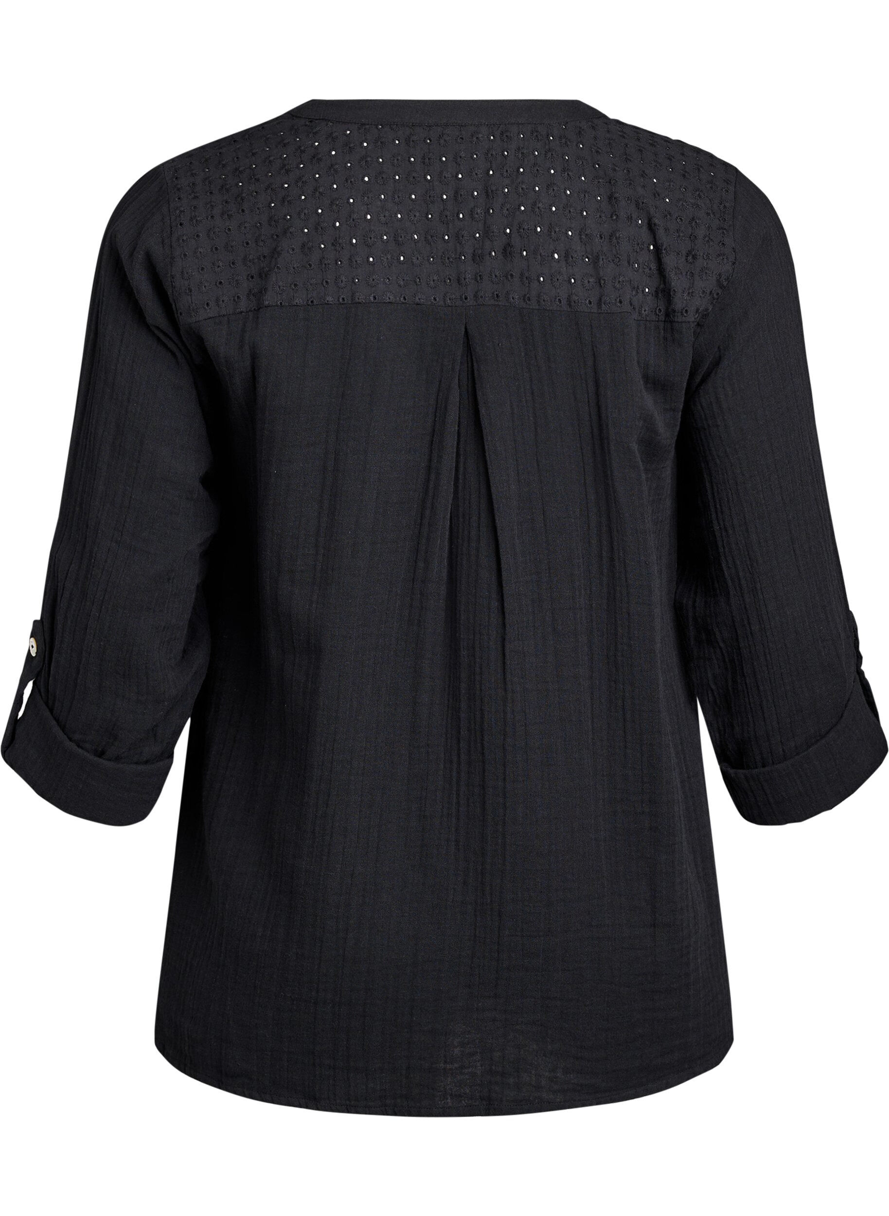 ZizziBluse aus Baumwollmusselin mit Lochstickerei, Schwarz, Packshot image number 1