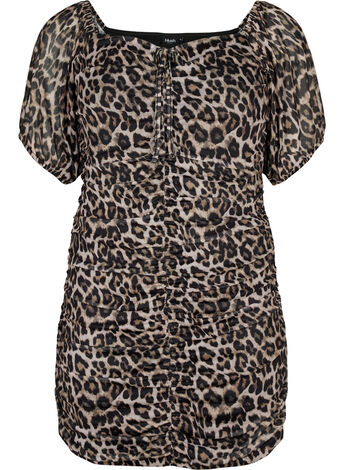 Kurzes Kleid aus Mesh mit Leopardenprint