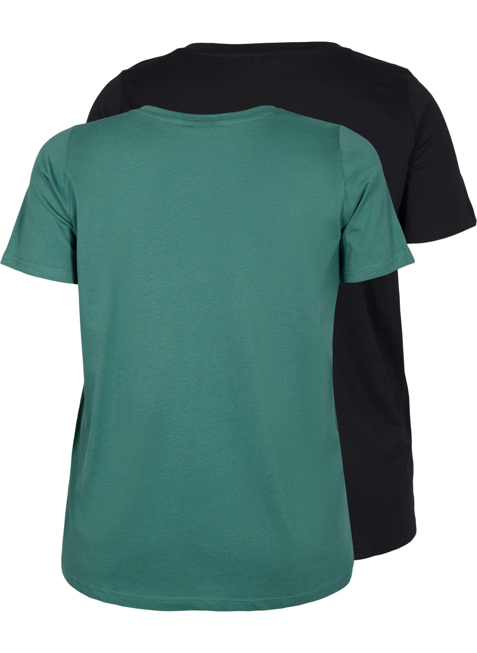 Zizzi2er-Pack basic T-Shirts aus Baumwolle, Mallard Green/Black, Packshot image number 1