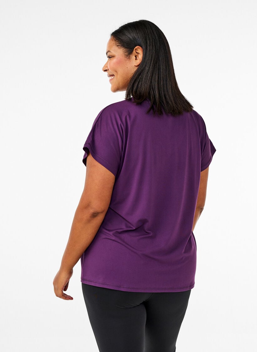 Lockeres Trainings-T-Shirt mit V-Ausschnitt, Lila, Model image number 2