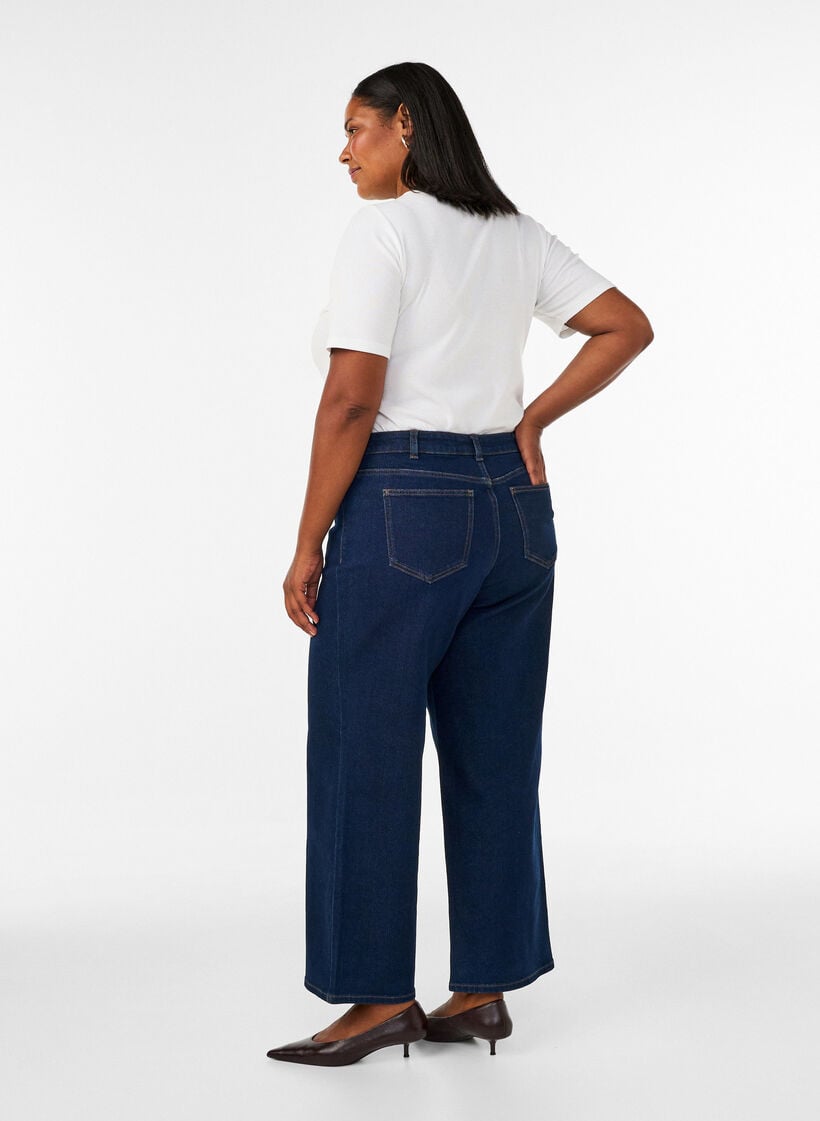 Myra Jeans mit hoher Taille und weiter Passform, Blau, Model image number 1