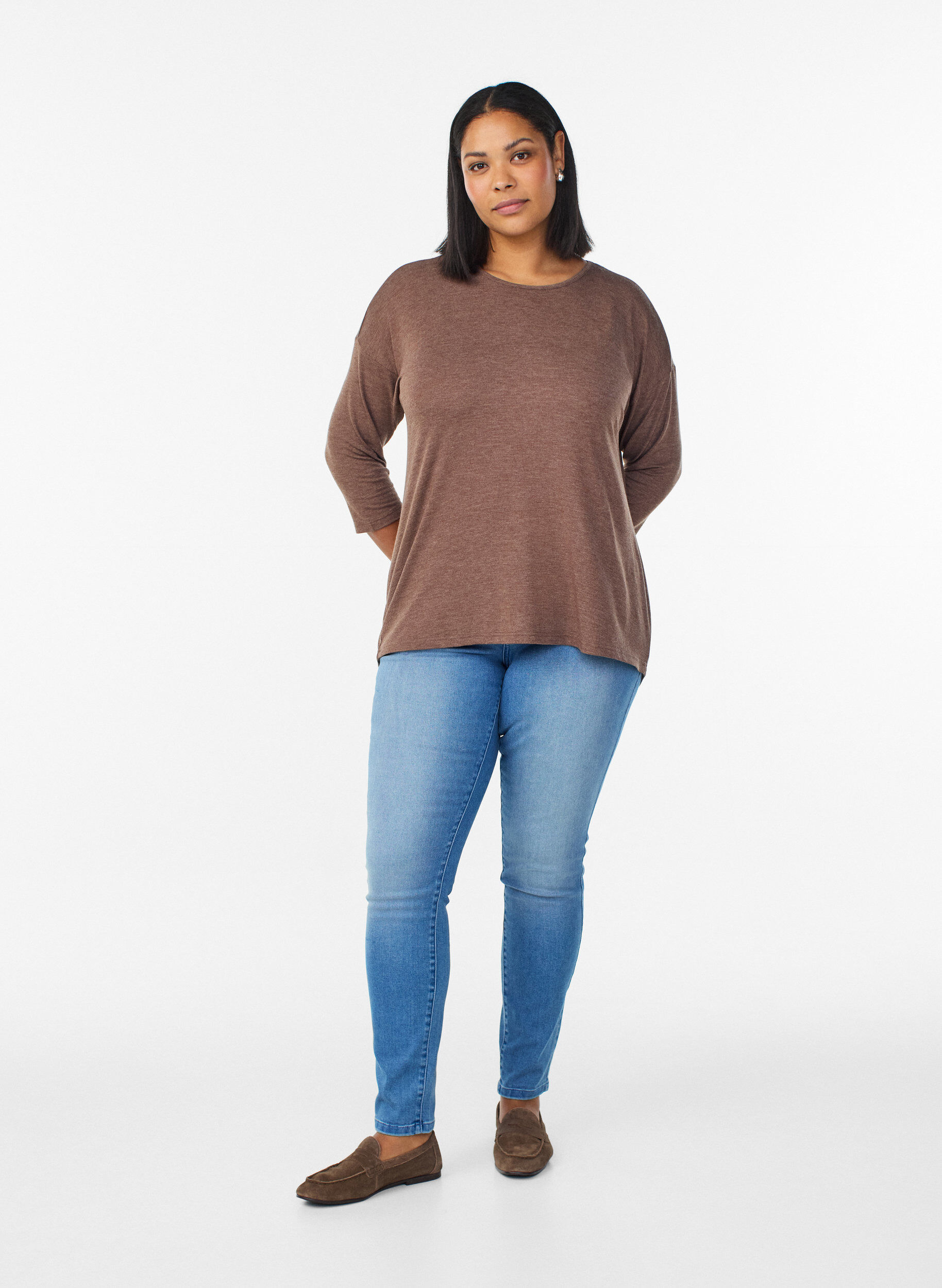 ZizziBluse aus Jersey mit 3/4-&Auml;rmeln, Braun, Model image number 1
