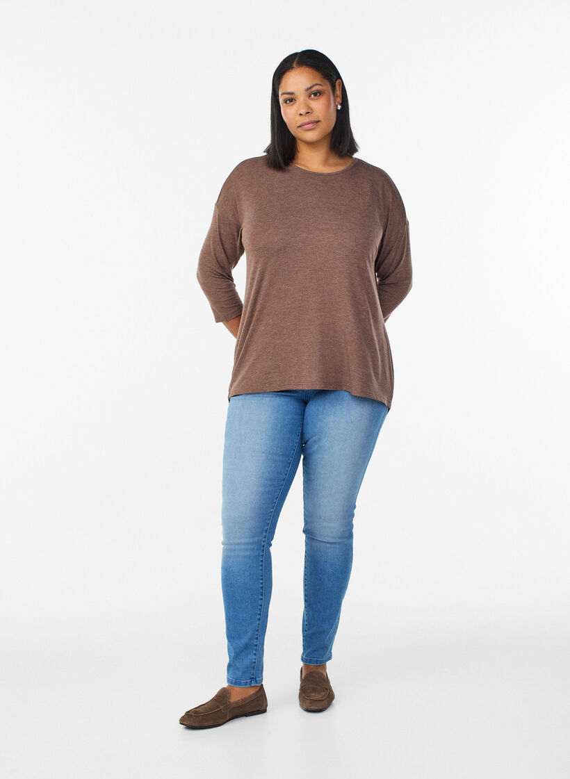 Bluse aus Jersey mit 3/4-&Auml;rmeln, Braun, Model image number 1