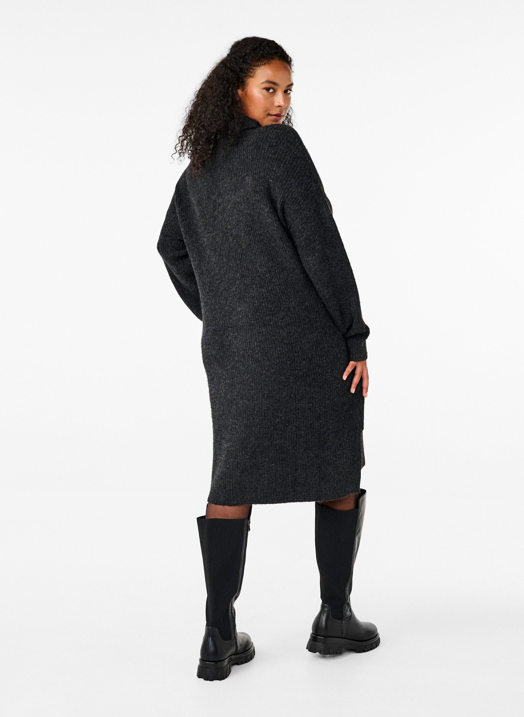 ZizziStrickkleid mit Rollkragen, Grau, Model image number 2