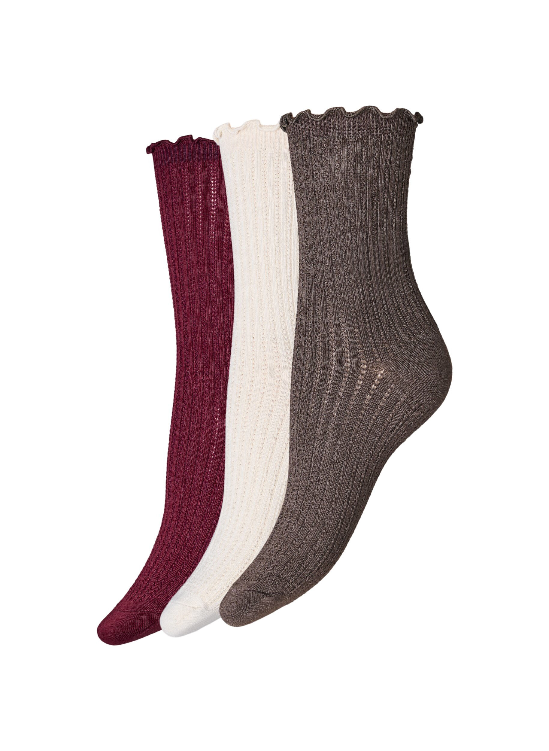 Zizzi3er-Pack gerippte Socken mit Wellenkante, Braun, Packshot image number 0