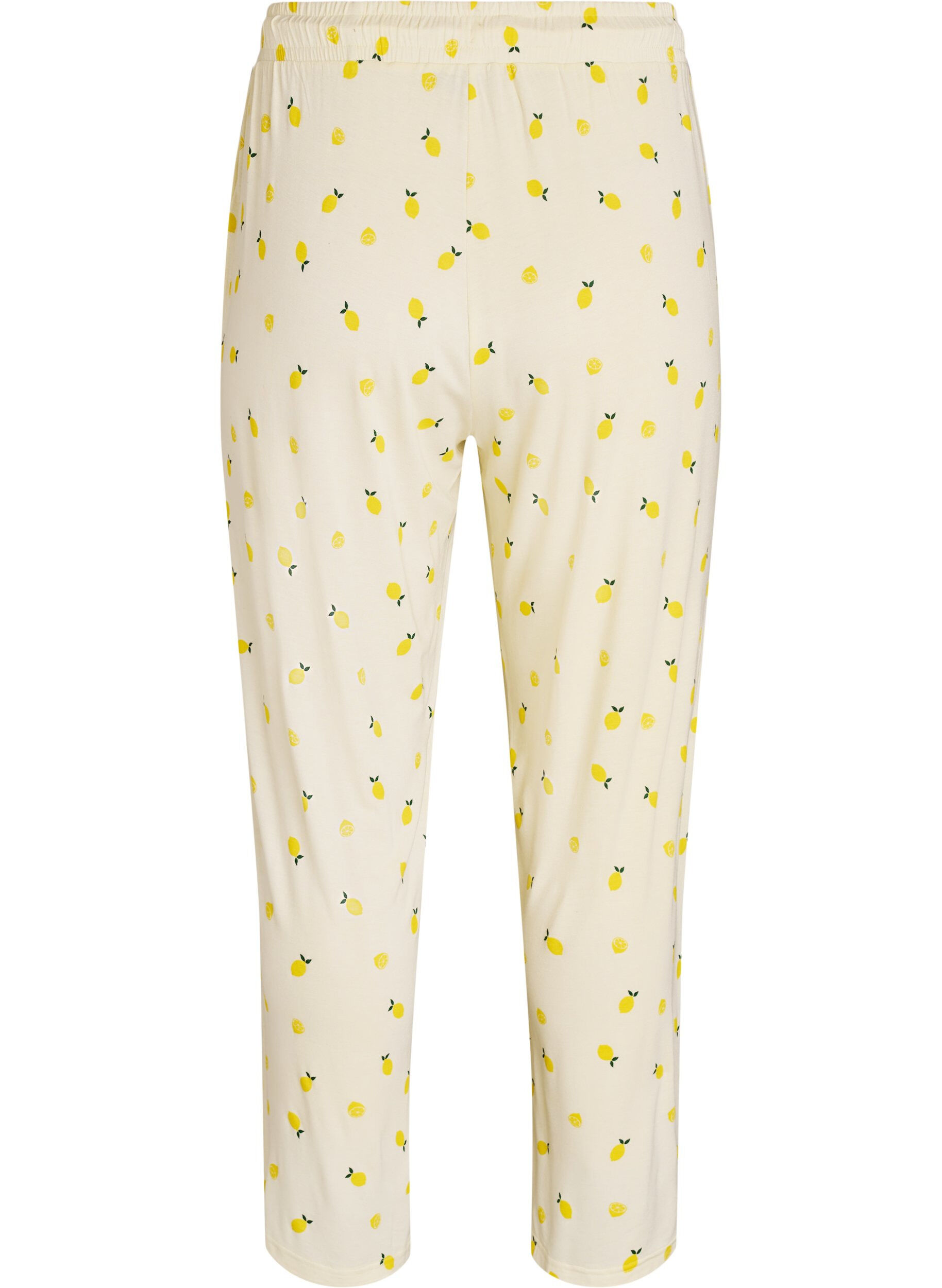 ZizziPyjamahose aus weichem Jersey mit hoher Taille und Frucht-Print, Gelb, Packshot image number 1