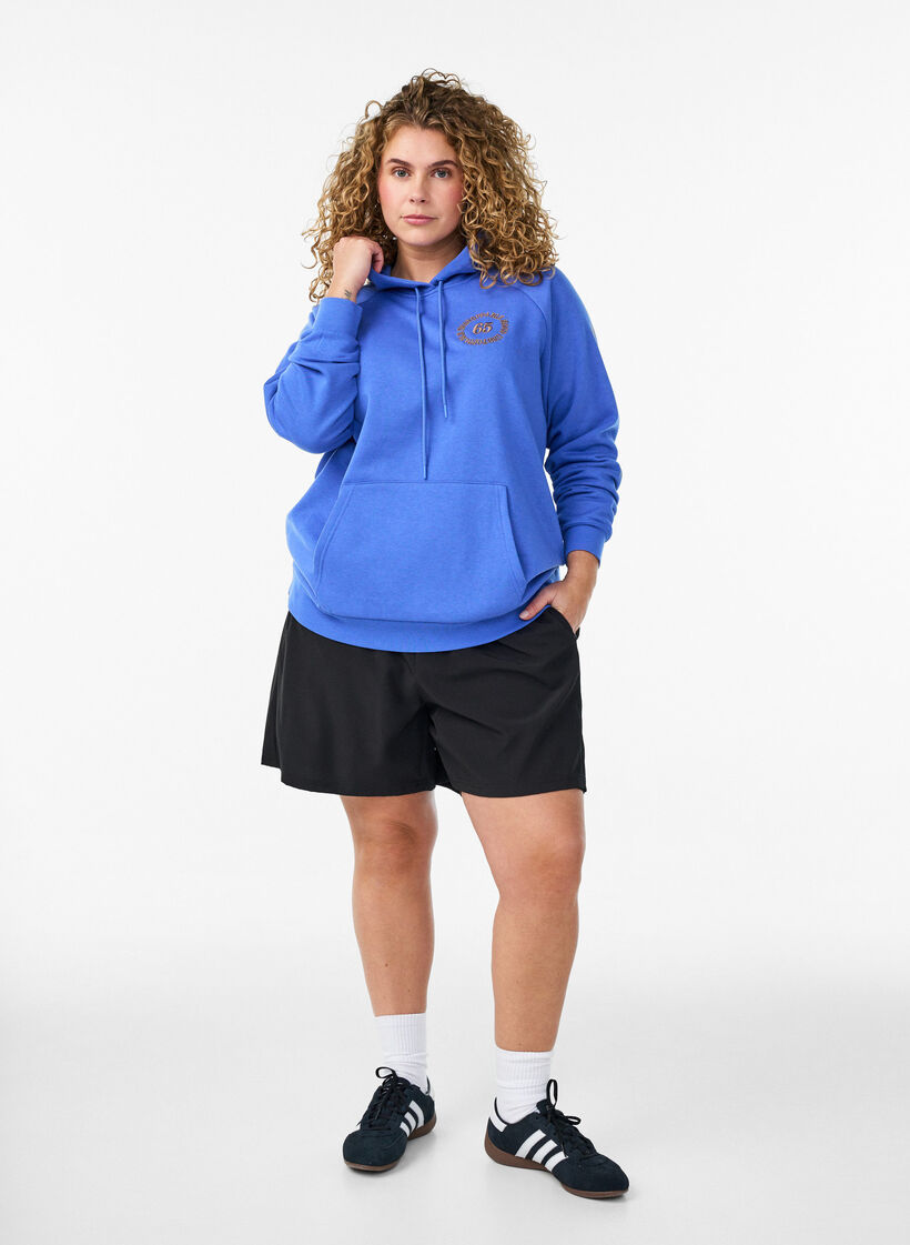 Hoodie mit gesticktem Frontmotiv, Blau, Model image number 1