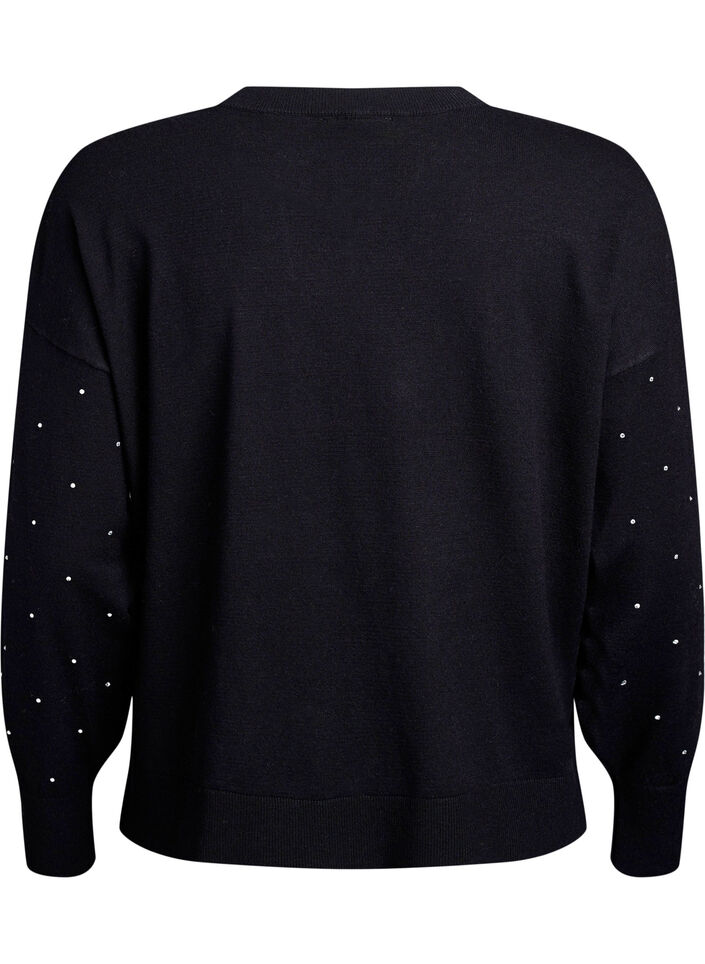 Lockere Strickbluse mit Strasssteinen, Schwarz, Packshot image number 1