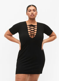 Umkehrbares Kleid mit Schnürungsdetail, Black, Model