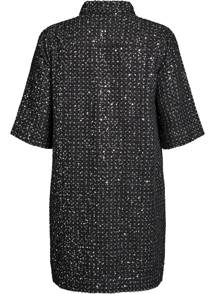 Kleid aus Denim mit Pailletten und 3/4-&Auml;rmeln, Schwarz, Packshot image number 1