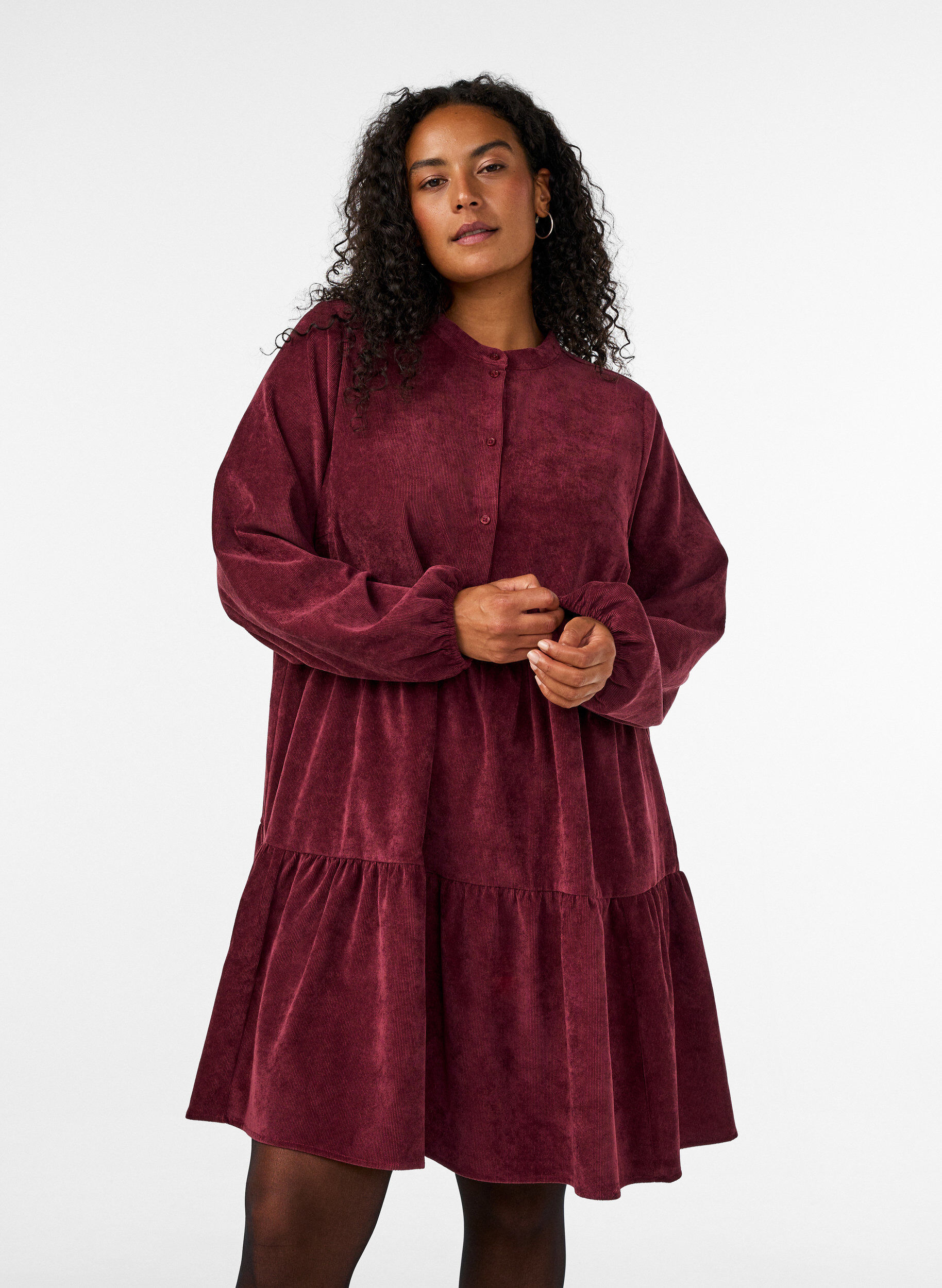 ZizziCordkleid in A-Linie mit Stehkragen, Rot, Model image number 0