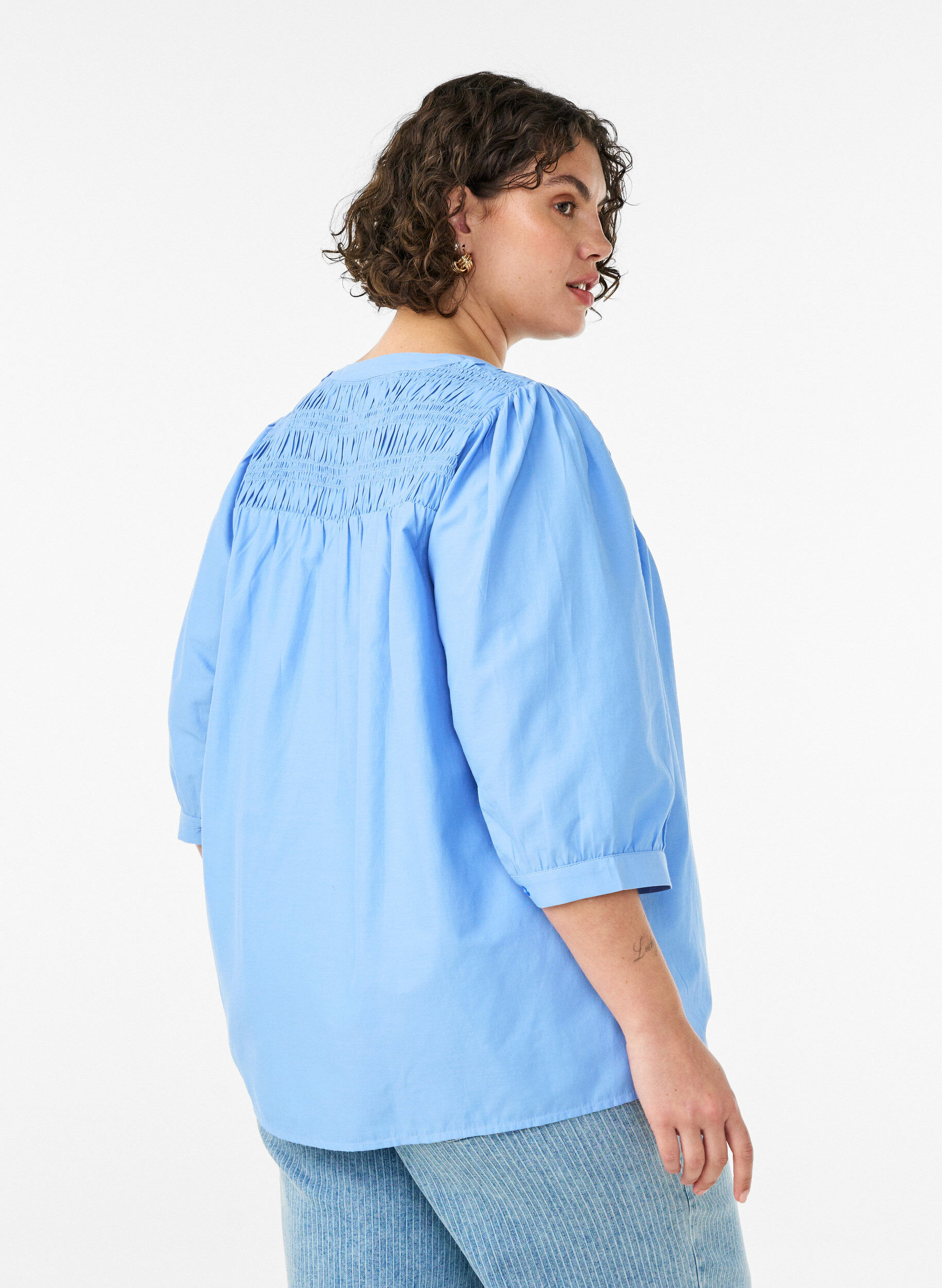 ZizziBluse mit Smock und 3/4-&Auml;rmeln, Blau, Model image number 2