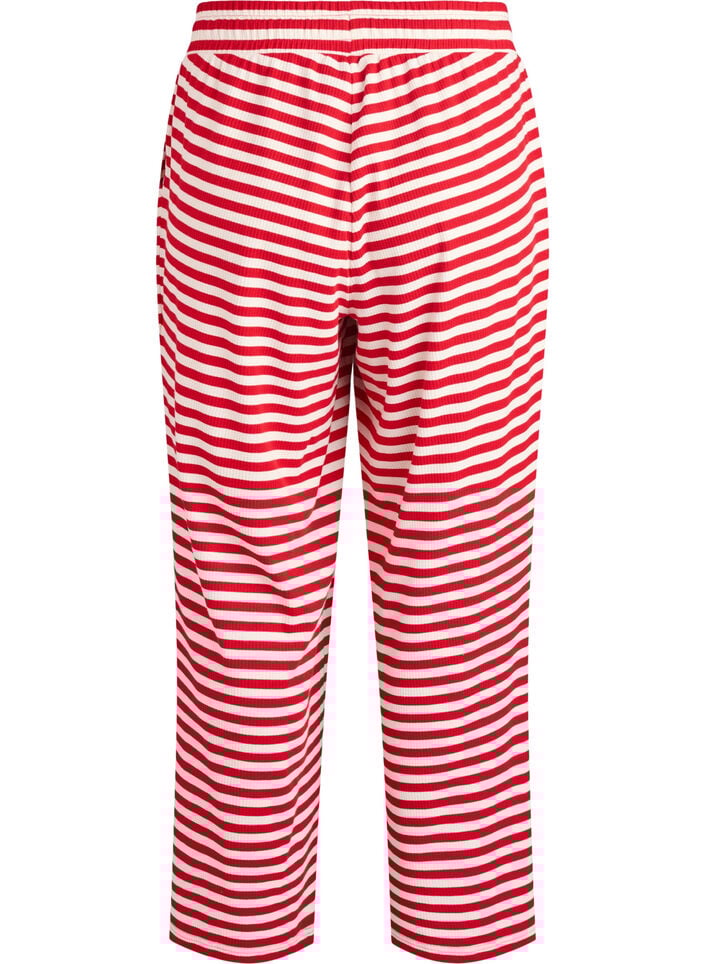 Gestreifte Schlafanzughose mit hoher Taille und weiten Beinen, Rot, Packshot image number 1