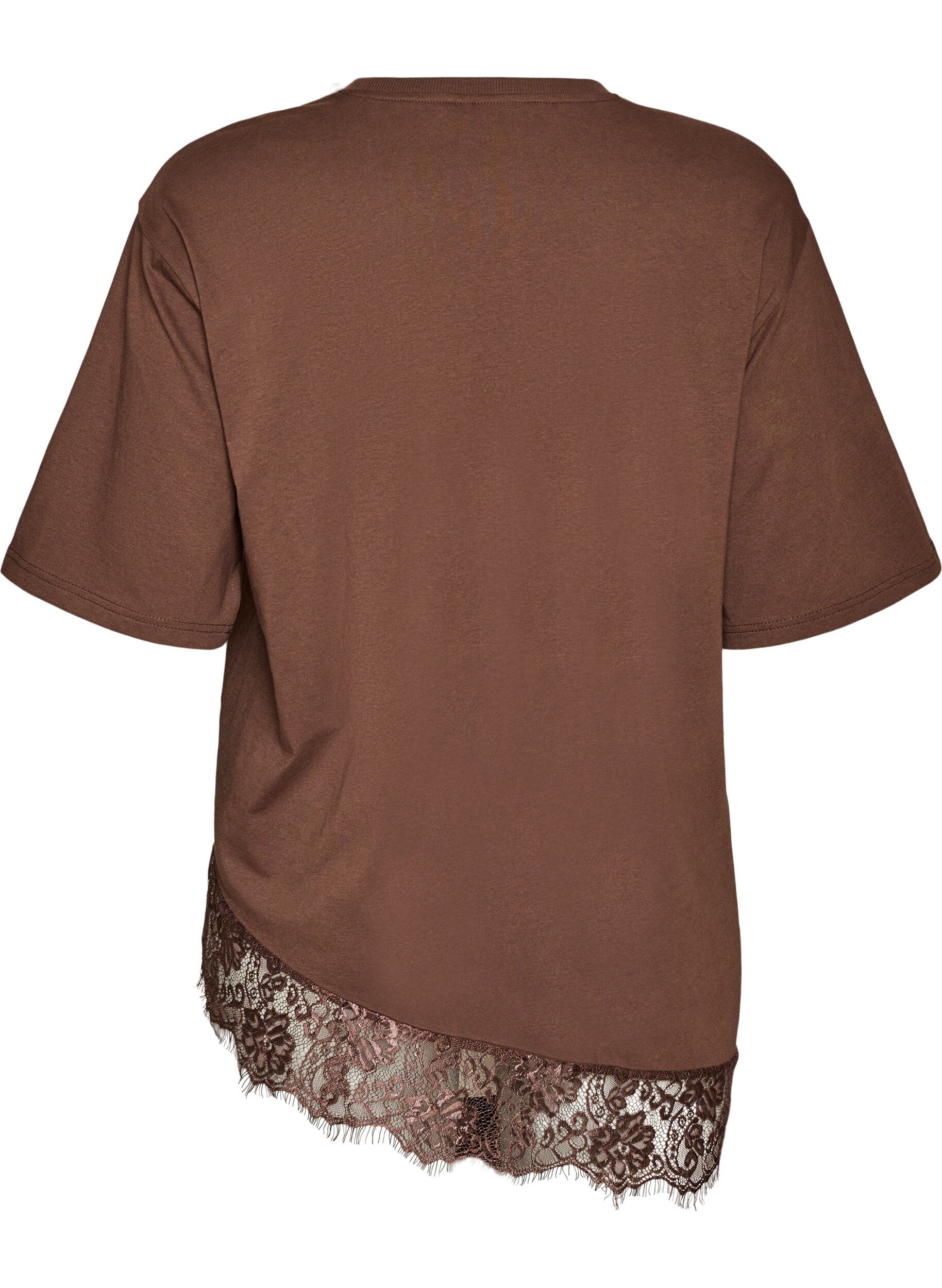 ZizziT-Shirt mit asymmetrischem Spitzensaum, Braun, Packshot image number 1