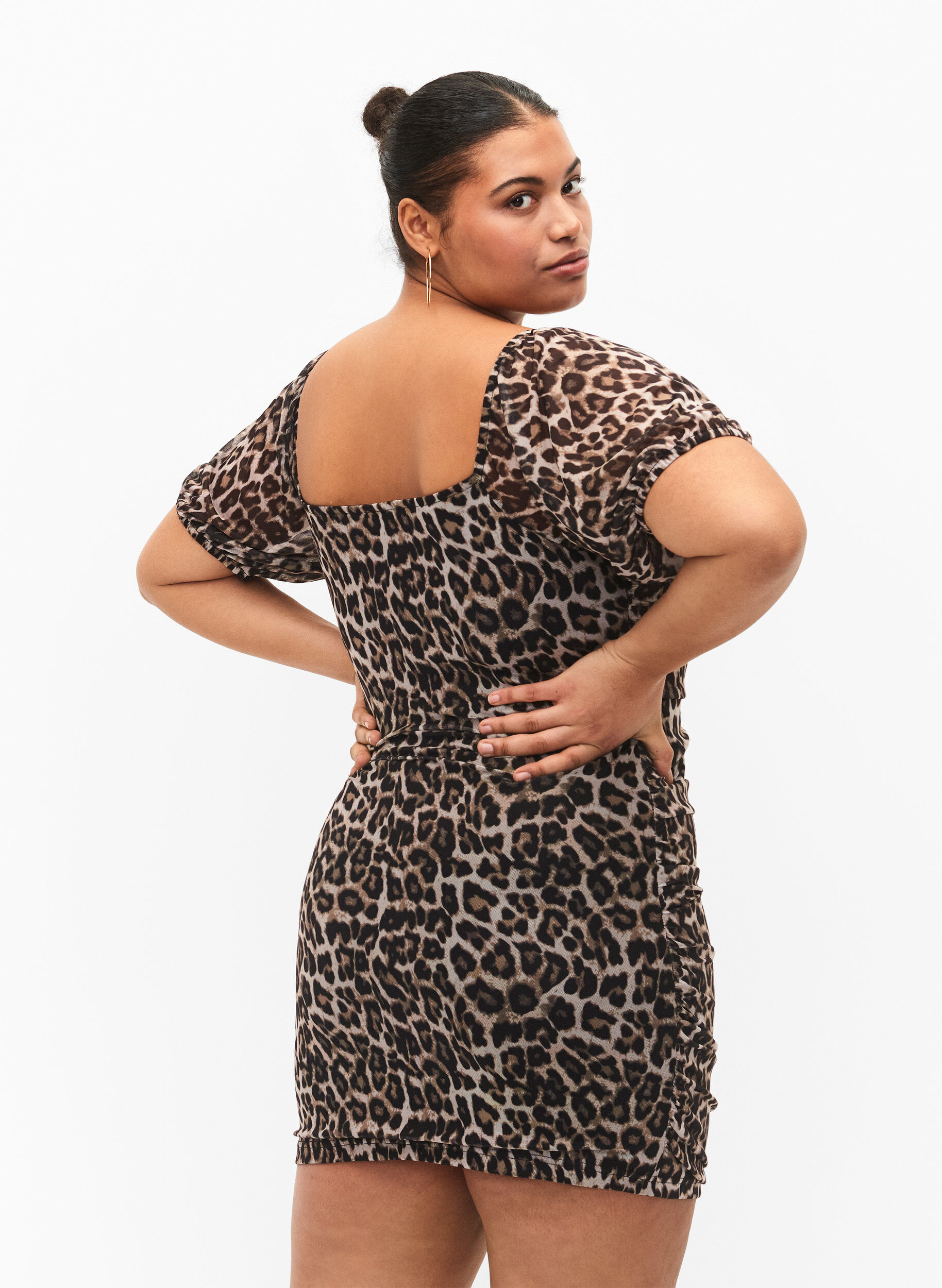 ZizziKurzes Kleid aus Mesh mit Leopardenprint, Leo, Model image number 1