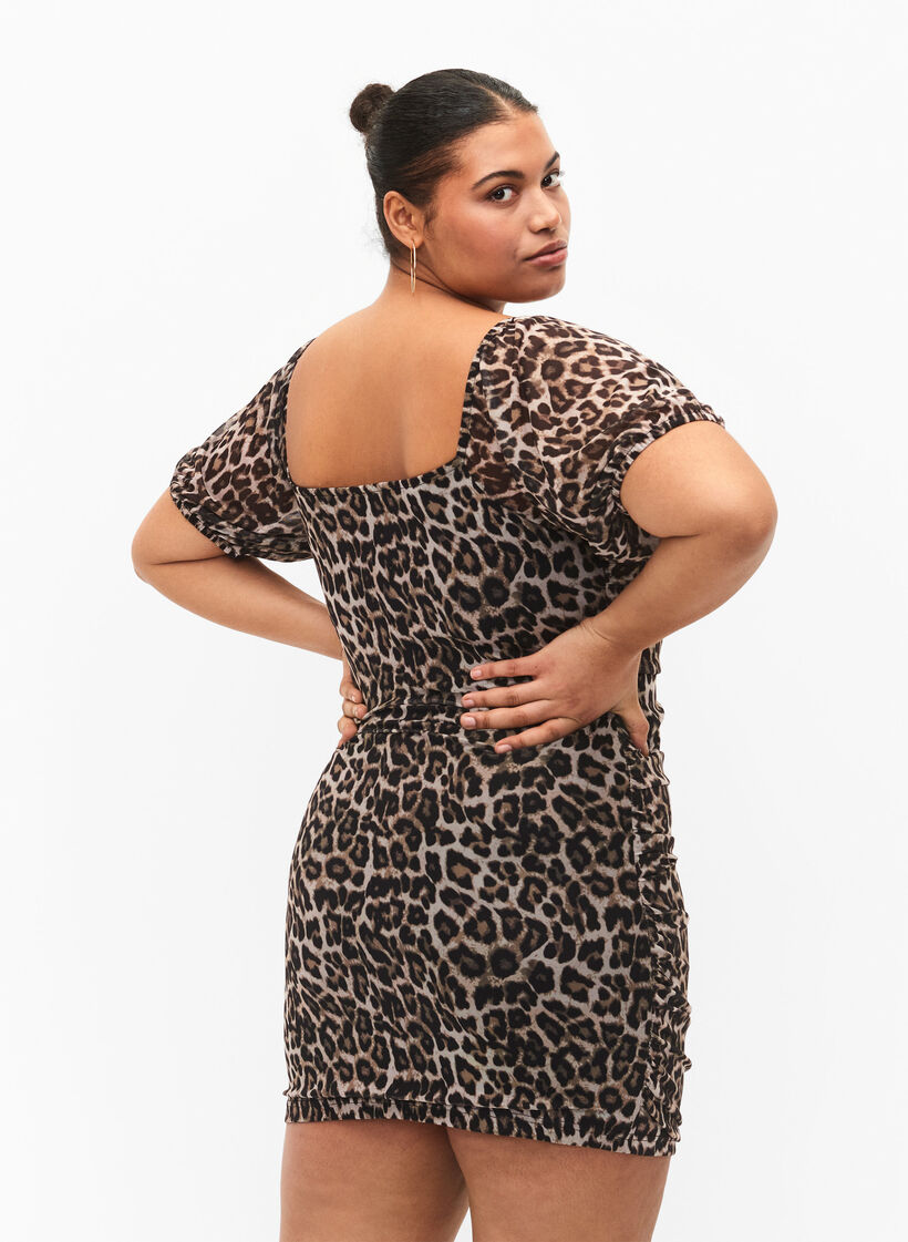 Kurzes Kleid aus Mesh mit Leopardenprint, Leo, Model image number 1