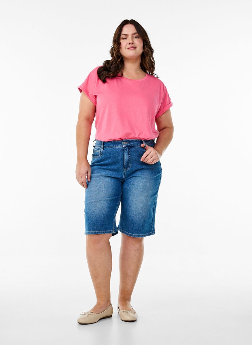 Kurzärmliges T-Shirt aus einer Baumwollmischung, Pink, Model image number 1