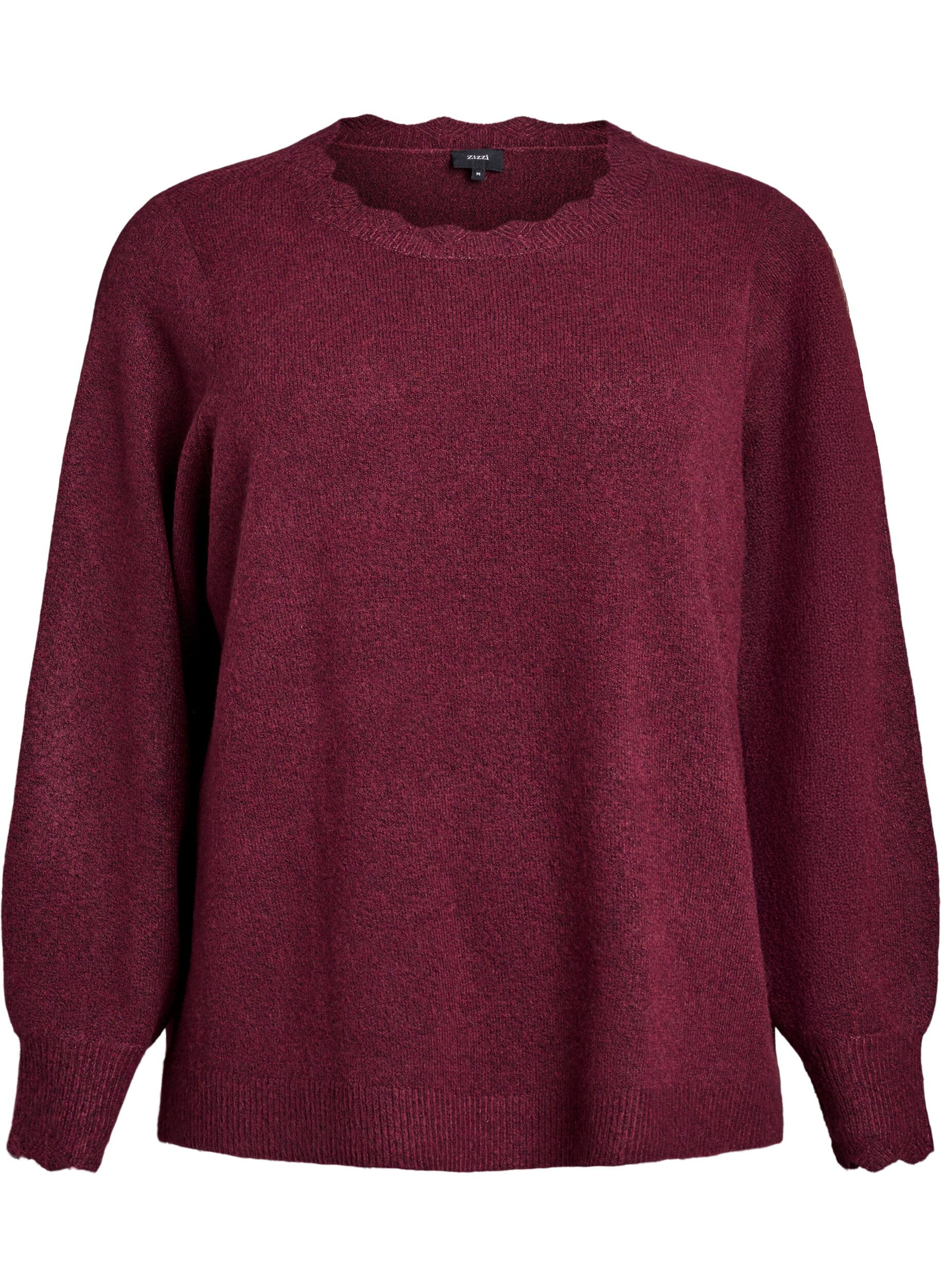 ZizziStrickbluse mit Wellenkante, Dunkles Bordeaux, Packshot image number 0