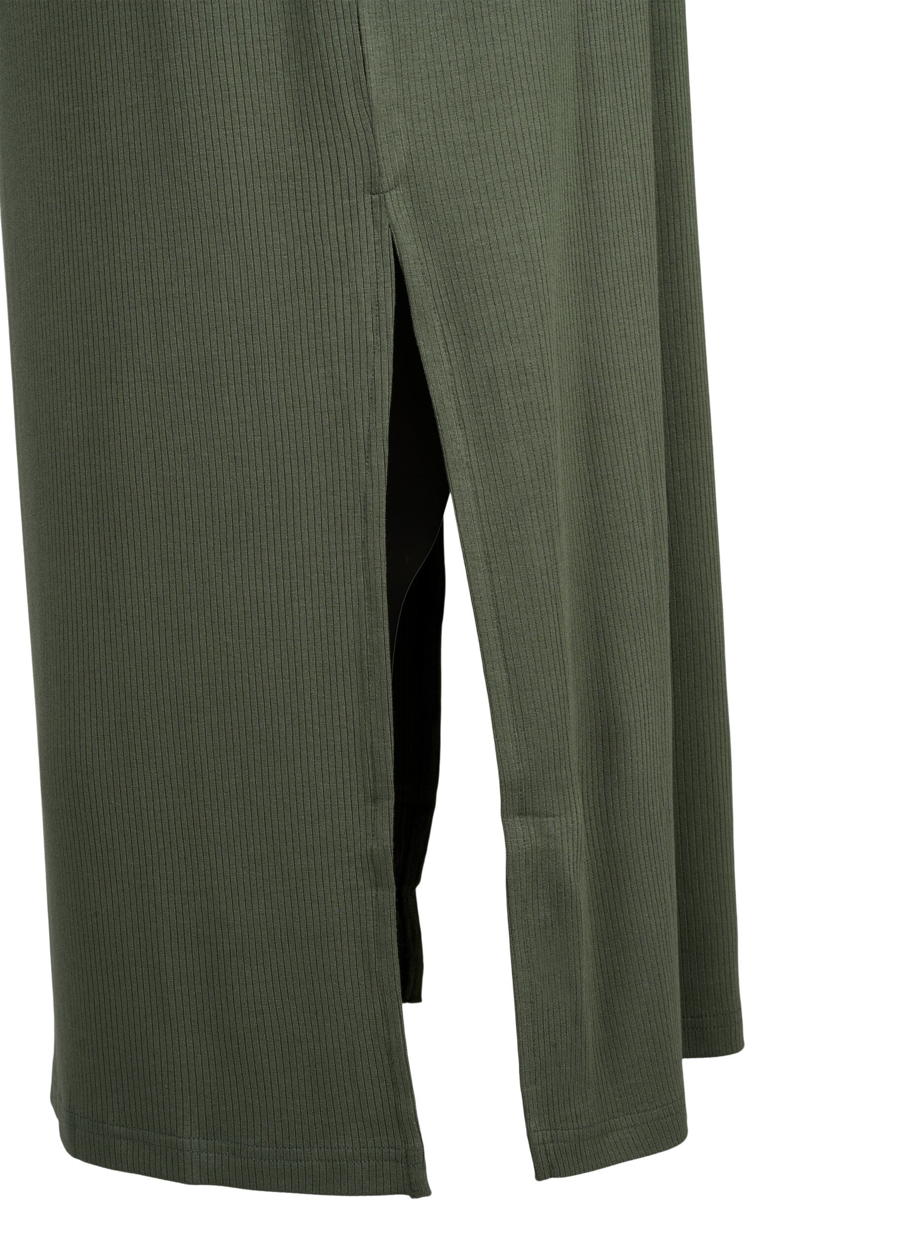 Zizzi&Auml;rmelloses geripptes Kleid aus Viskose, Gr&uuml;n, Packshot image number 3