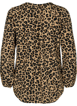 Langarm Bluse mit Print und V-Ausschnitt, Leopard, Packshot image number 1