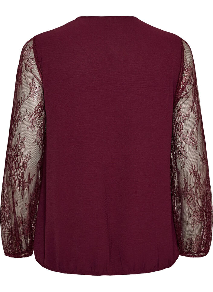 Bluse mit &Auml;rmeln aus Spitze und Ballonform, Rot, Packshot image number 1
