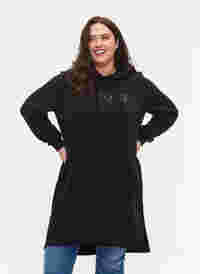 Pulloverkleid mit Kapuze und Schlitz, Black, Model