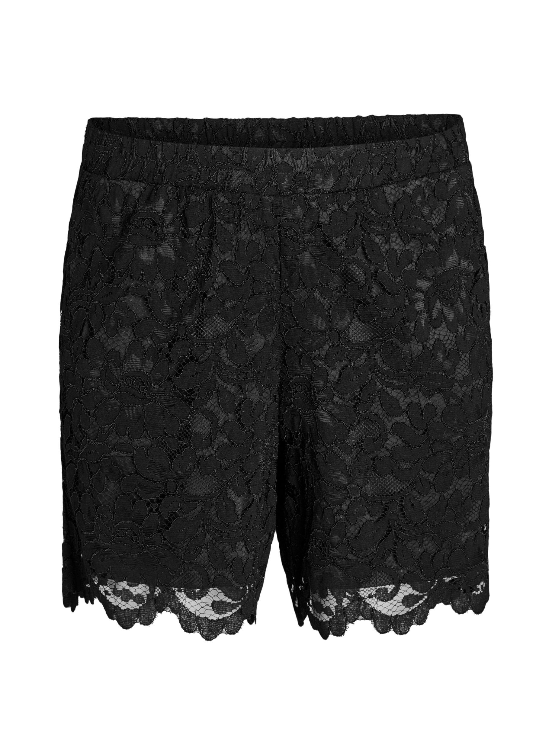 ZizziShorts aus Spitze mit hoher Taille und Taschen, Schwarz, Packshot image number 0