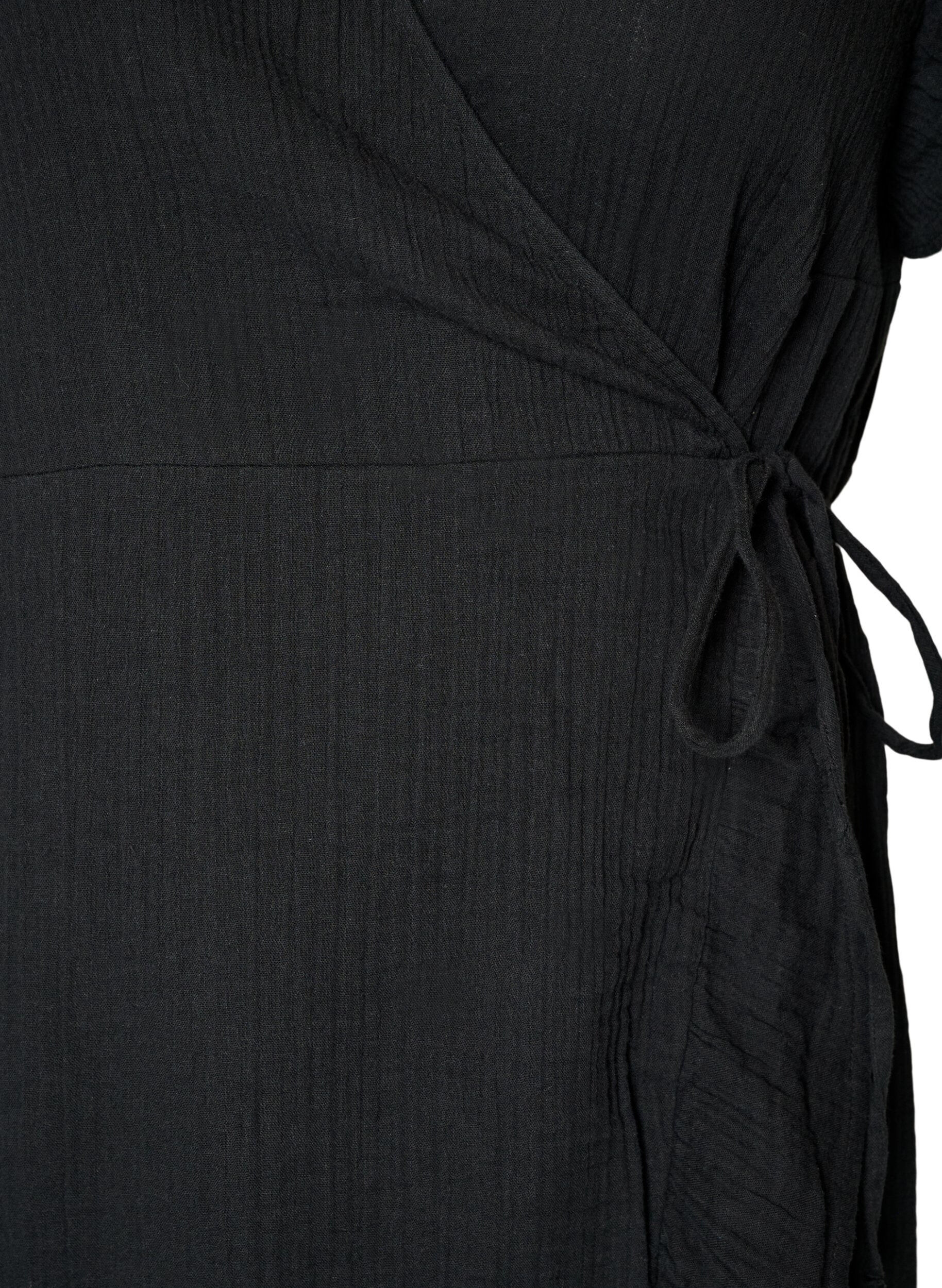ZizziWickelkleid aus Baumwoll-Musselin mit R&uuml;schen, Schwarz, Packshot image number 2