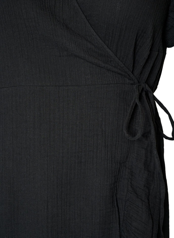 Wickelkleid aus Baumwoll-Musselin mit R&uuml;schen, Schwarz, Packshot image number 2