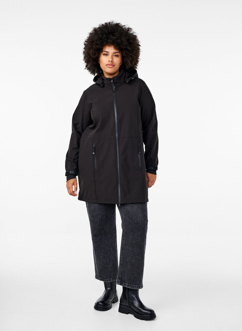 Softshelljacke mit abnehmbarer Kapuze, Schwarz, Model image number 1