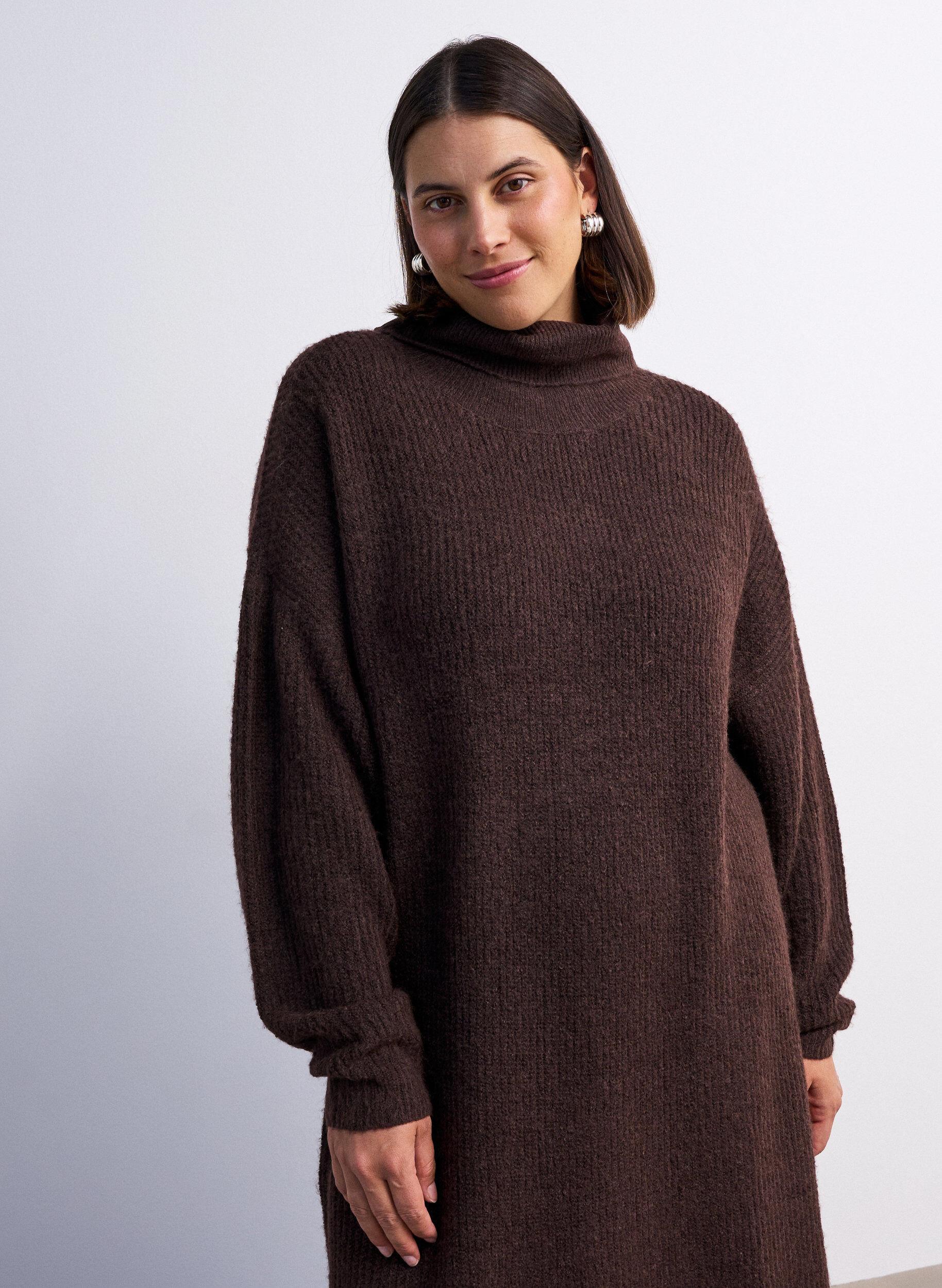 ZizziStrickkleid mit Rollkragen, Braun, Model image number 3