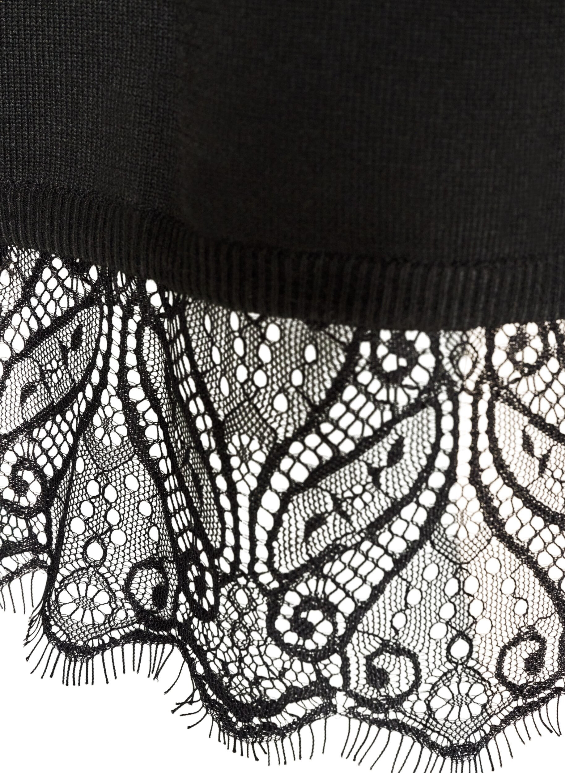 ZizziKurzes Kleid aus Strick mit Spitzensaum, Schwarz, Packshot image number 3