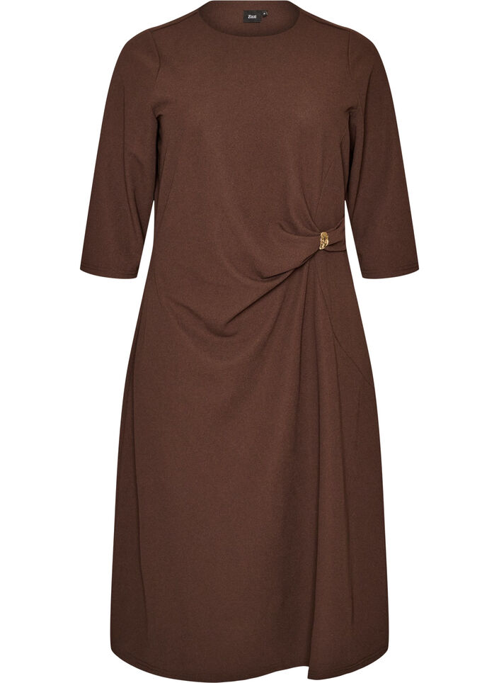 Jerseykleid mit Drapierung und dekorativer Schnalle, Braun, Packshot image number 0
