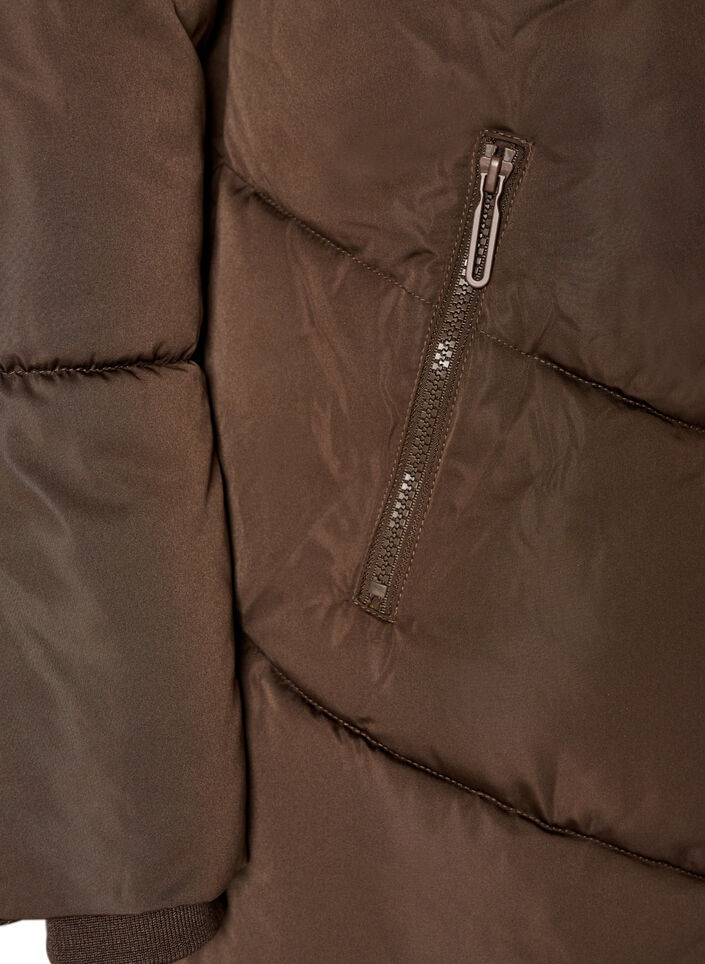 Langer Puffermantel mit Kapuze und Taschen, Braun, Packshot image number 3