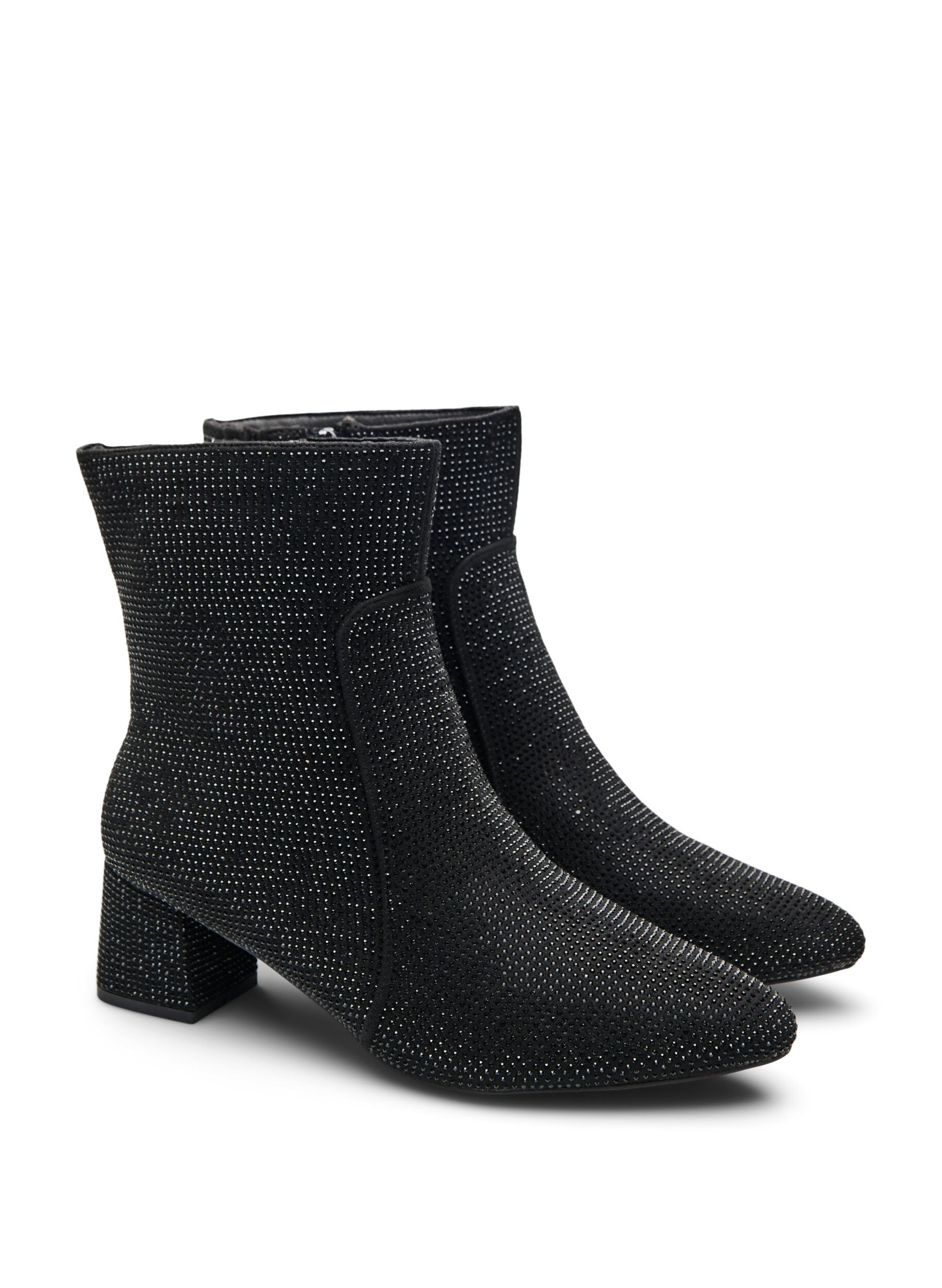 ZizziExtra-Weite &ndash; Kn&ouml;chenstiefel mit Strasssteinen, Schwarz, Packshot image number 1
