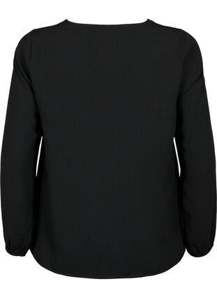Bluse mit V-Ausschnitt und Spitzenbesatz, Black, Packshot image number 1