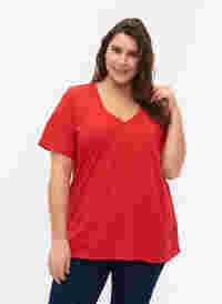 FLASH - T-Shirt mit V-Ausschnitt, High Risk Red, Model