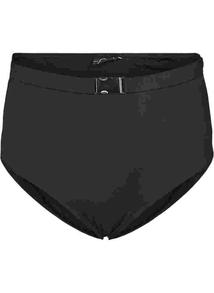 Hochtaillierte Bikinihose mit Schnalle, Black, Packshot image number 0