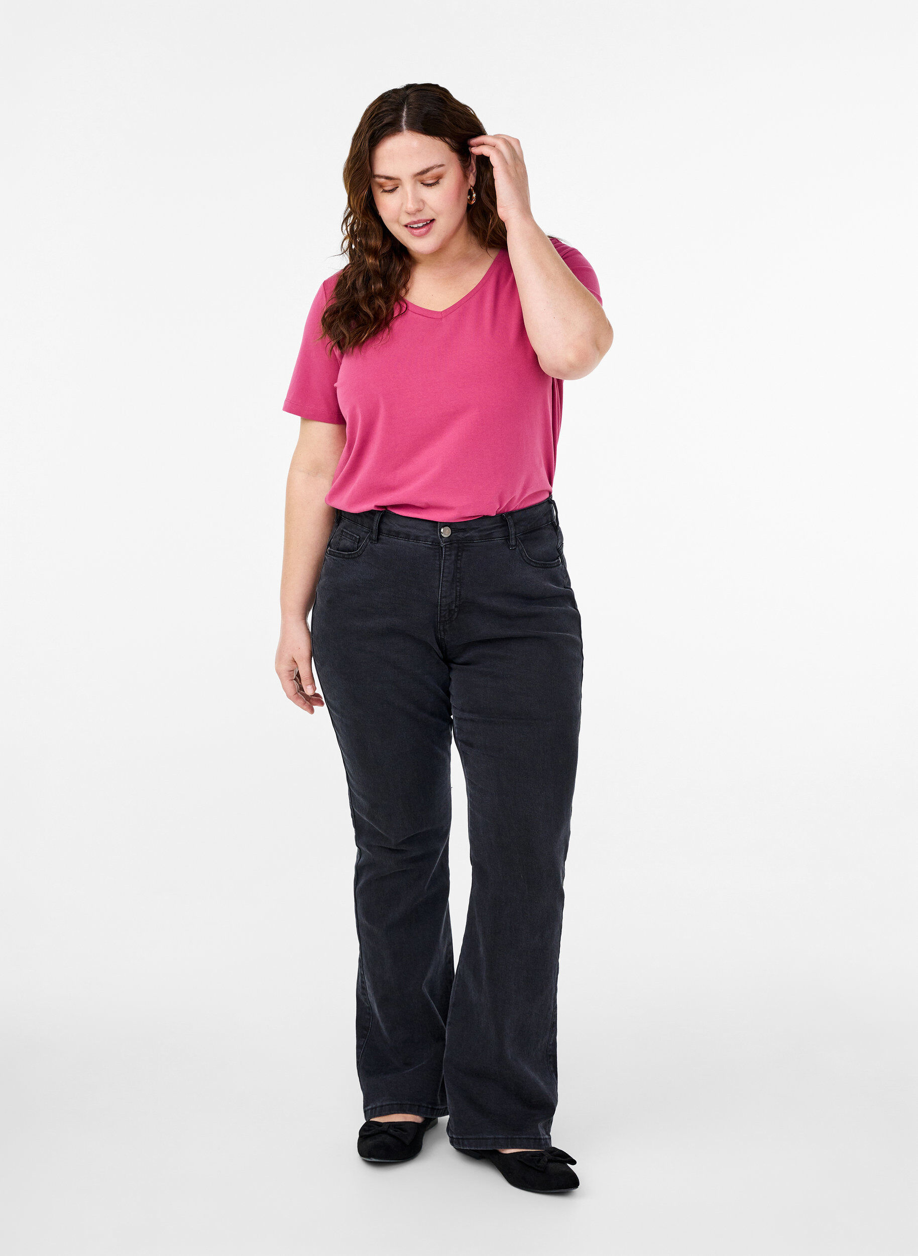 ZizziUnifarbenes Basic-T-Shirt aus Baumwolle, Rot, Model image number 1