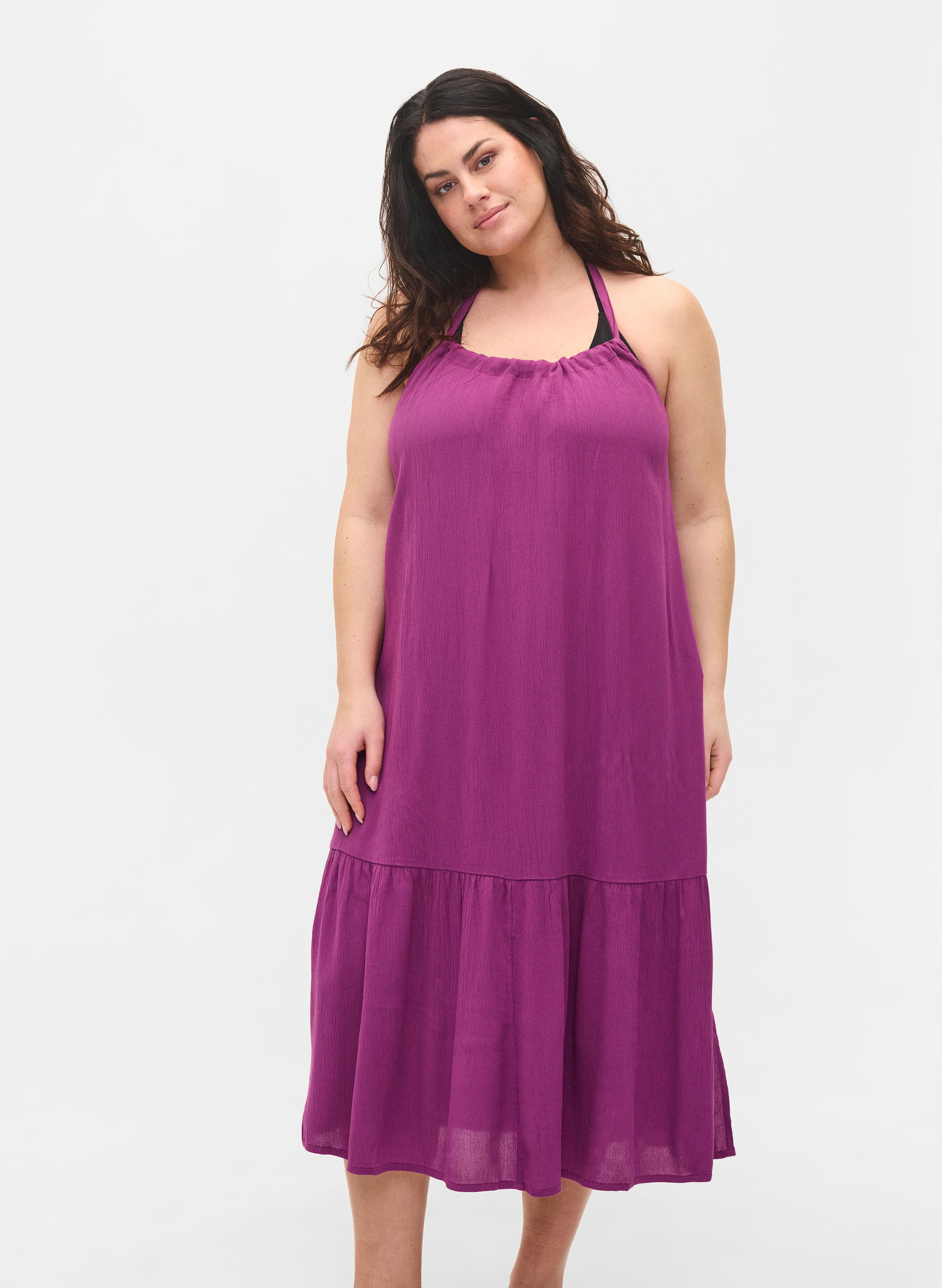 Langes Strandkleid aus Viskose, Dark Purple, Model image number 0