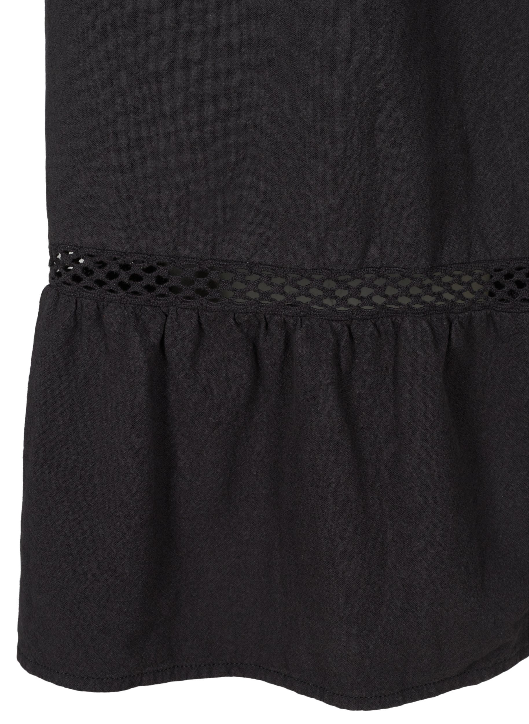 Baumwollkleid mit Spitze und kurzen Ärmeln, Black, Packshot image number 3