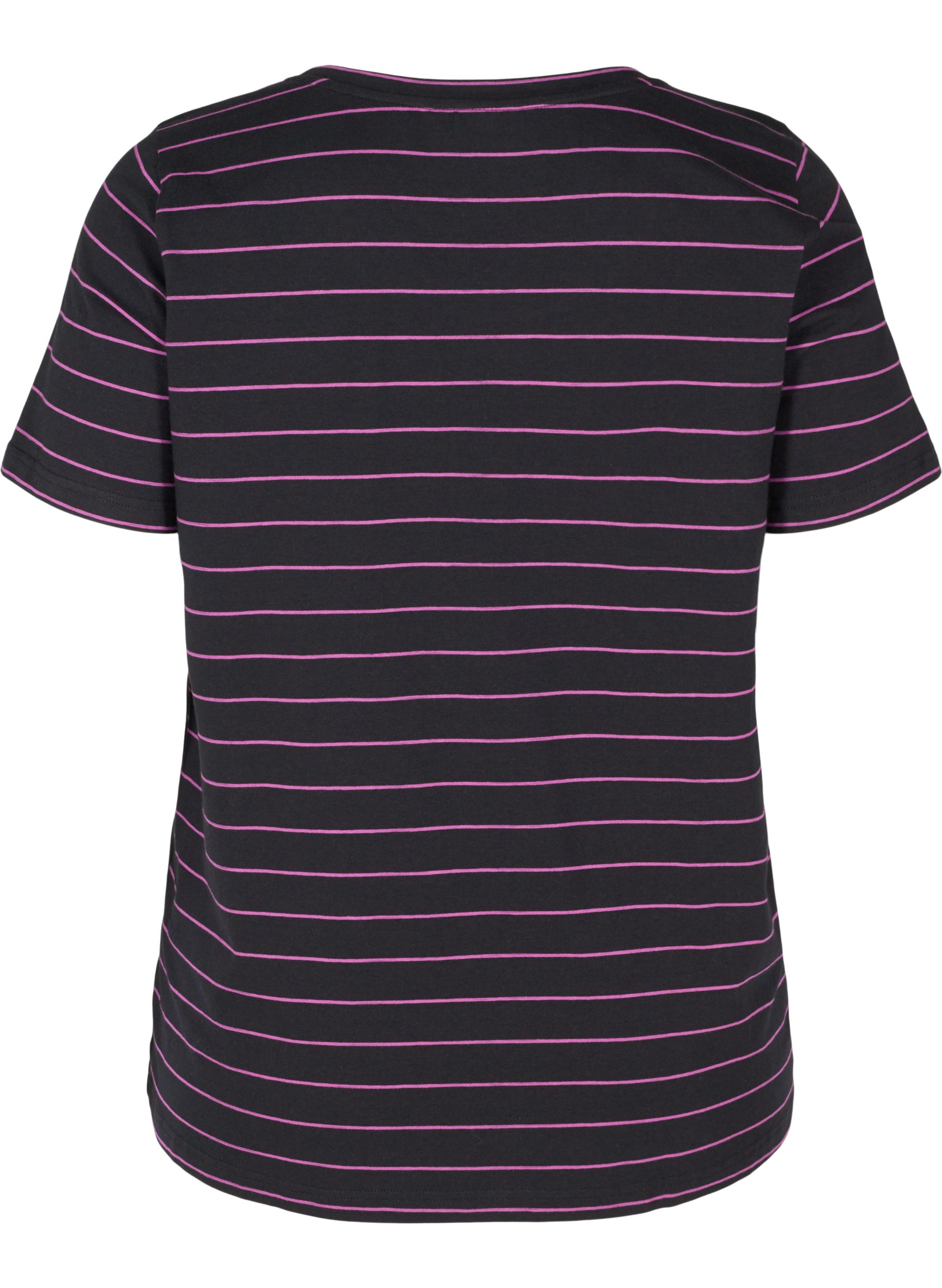 Gestreiftes T-Shirt aus Baumwolle, Black w. Purple , Packshot image number 1