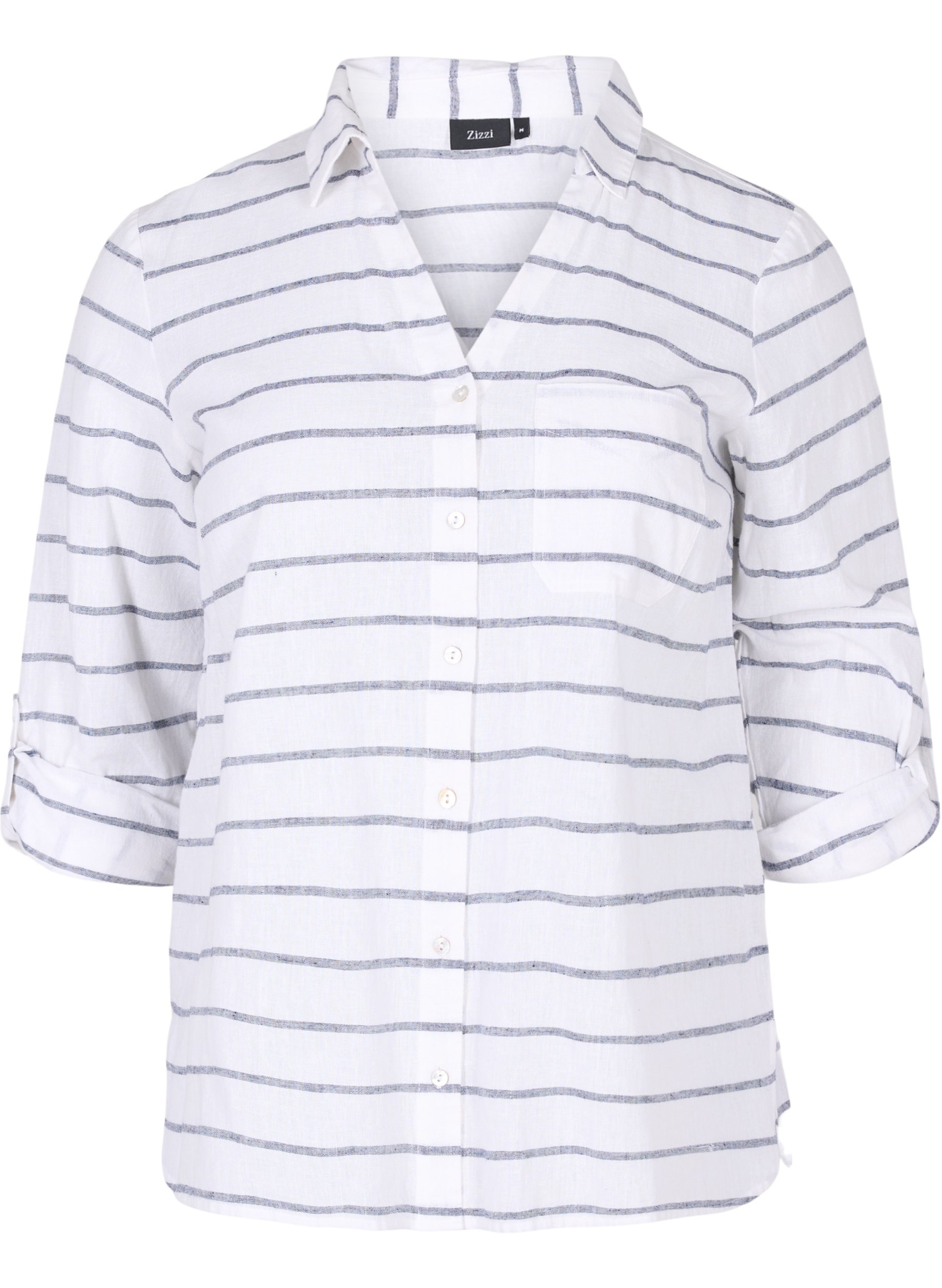 Bluse mit 3/4-Ärmeln und Knöpfen, Navy Blazer stripe, Packshot