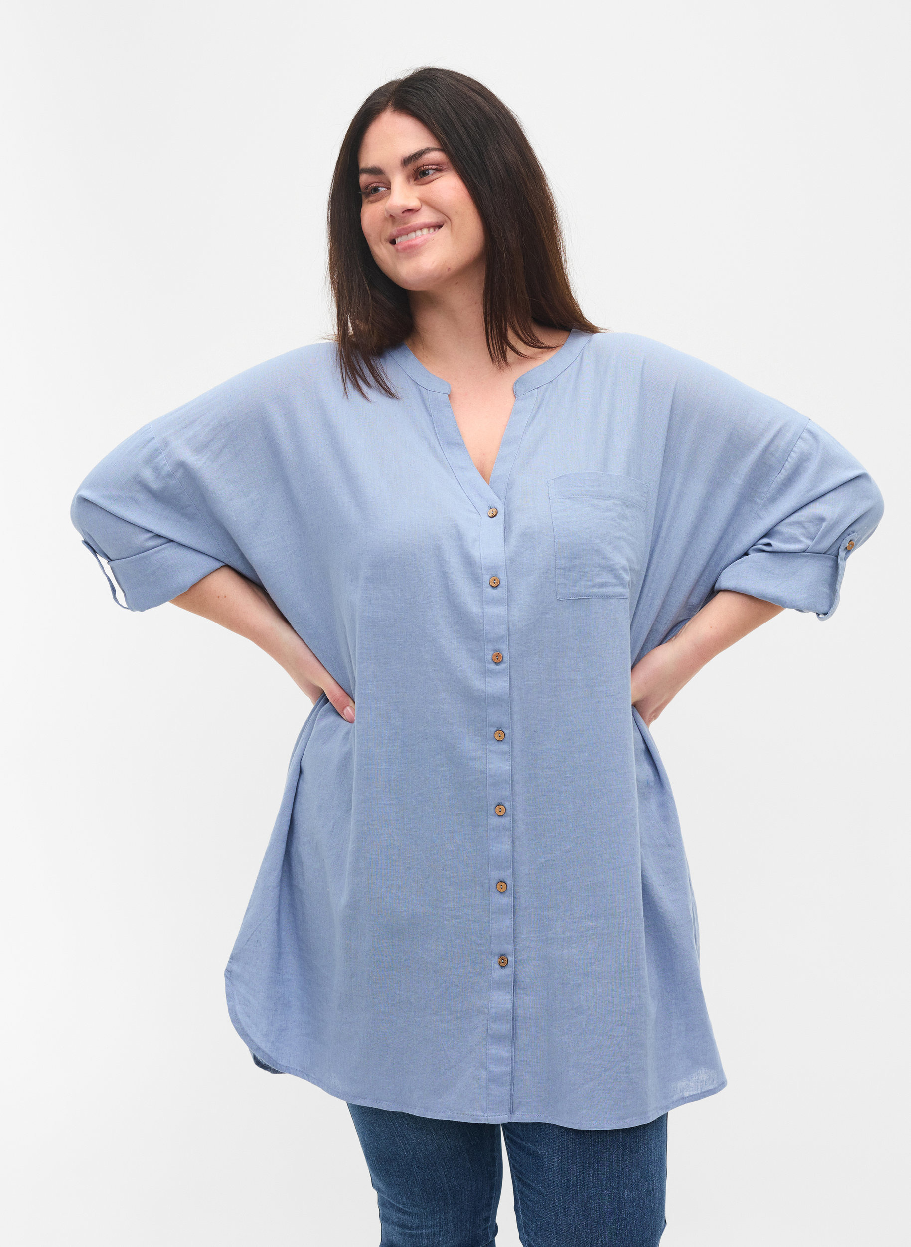 Bluse mit 3/4-Ärmeln und Knopfverschluss, Troposphere, Model