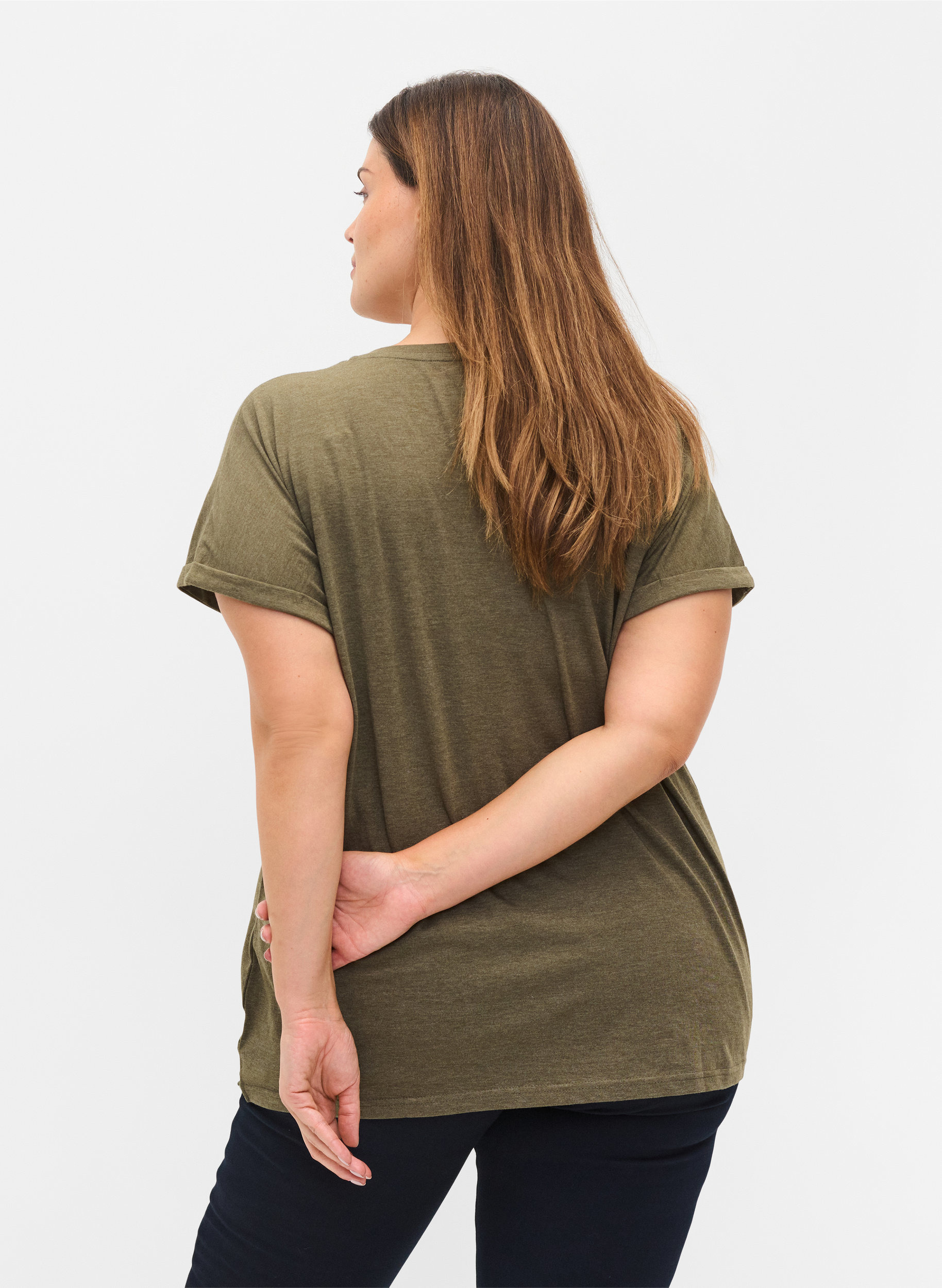 Kurzarm T-Shirt mit Lochstickerei, Ivy Green Mel., Model image number 1