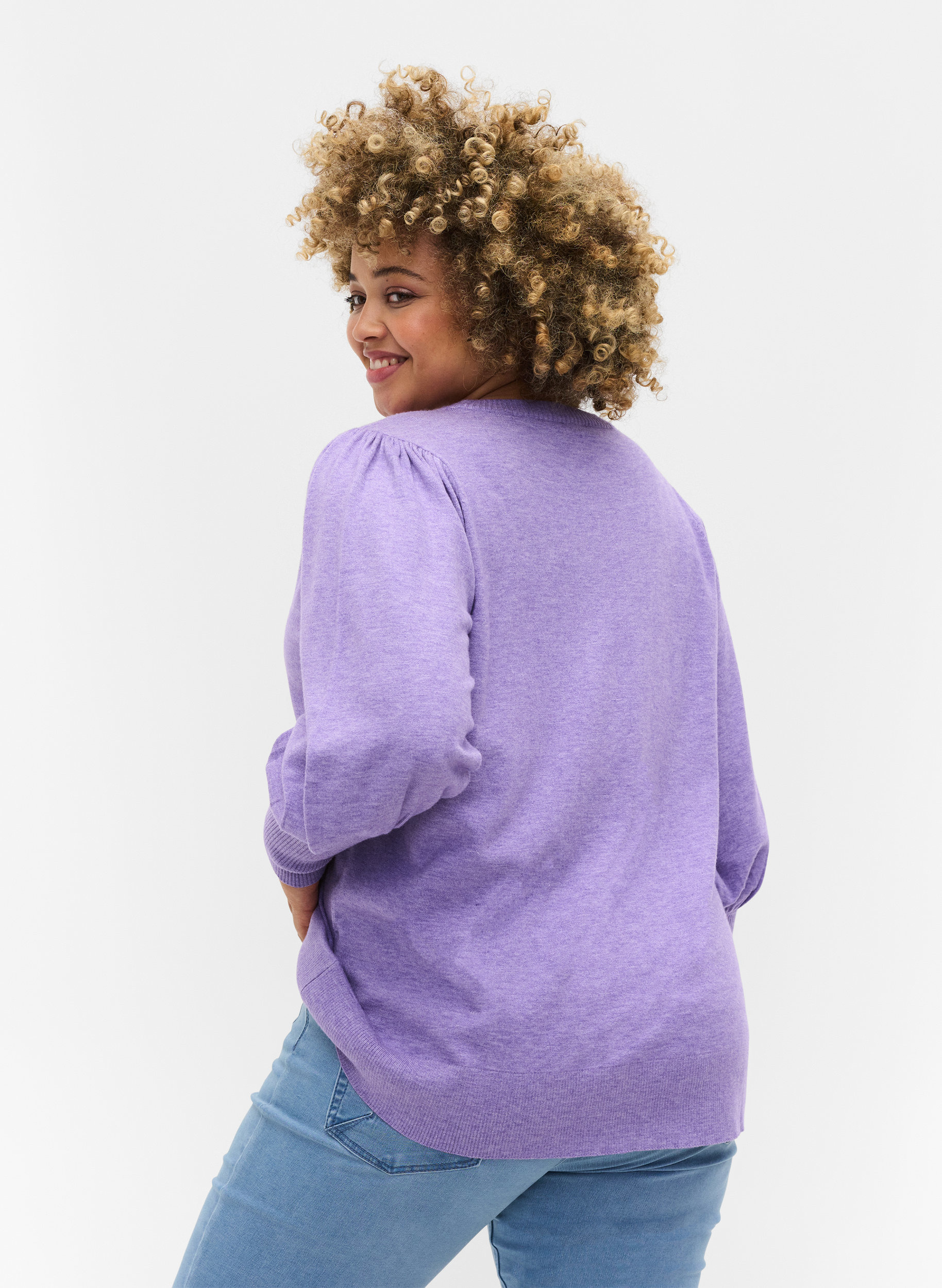 Bluse mit Ballonärmeln und dekorativen Knöpfen, Paisley Purple Mel, Model image number 1