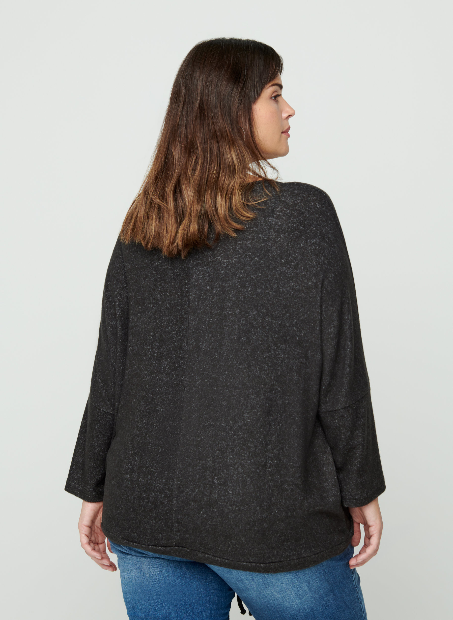 Melierte Bluse mit verstellbarem Bund, Dark Grey Melange, Model image number 1